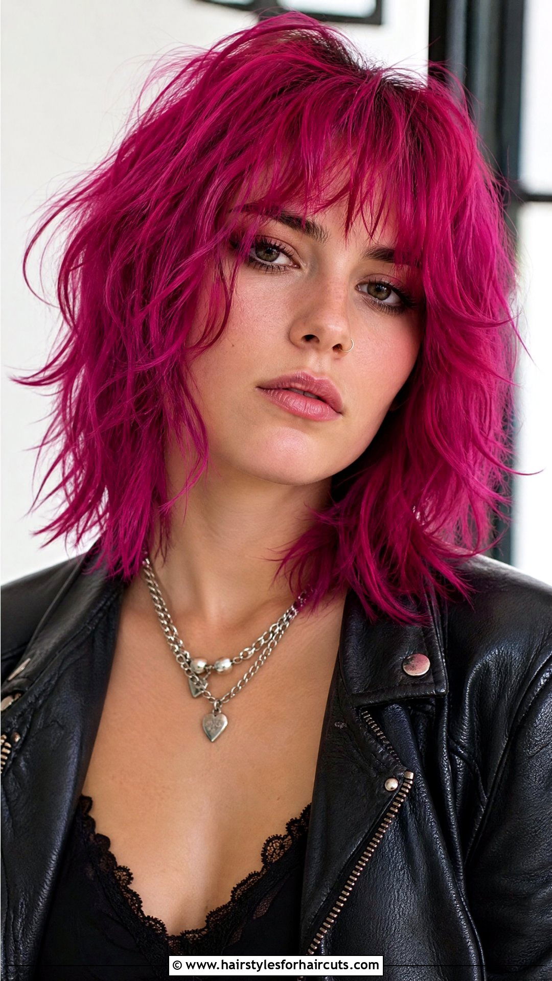 Deep Pink Textured Shag Medium Hair - 25 pink hairstyles for medium hair - 25 pink hairstyles for medium hair