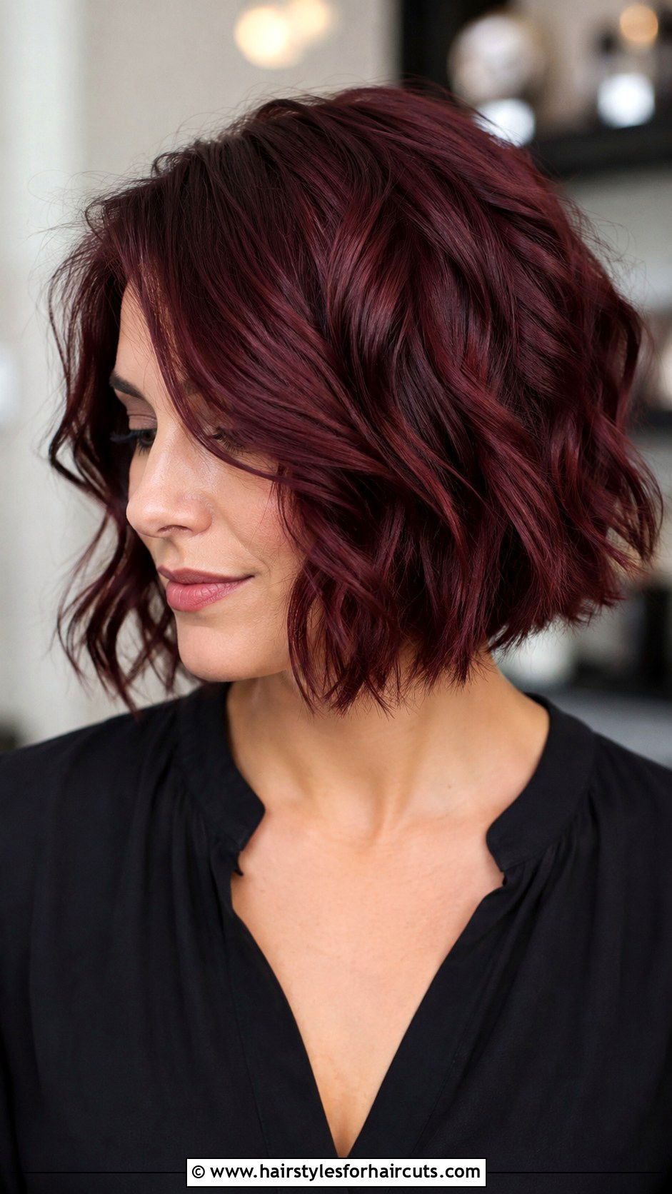 Deep Red Wine Wavy Bob - 25 dark red hairstyles - 25 dark red hairstyles