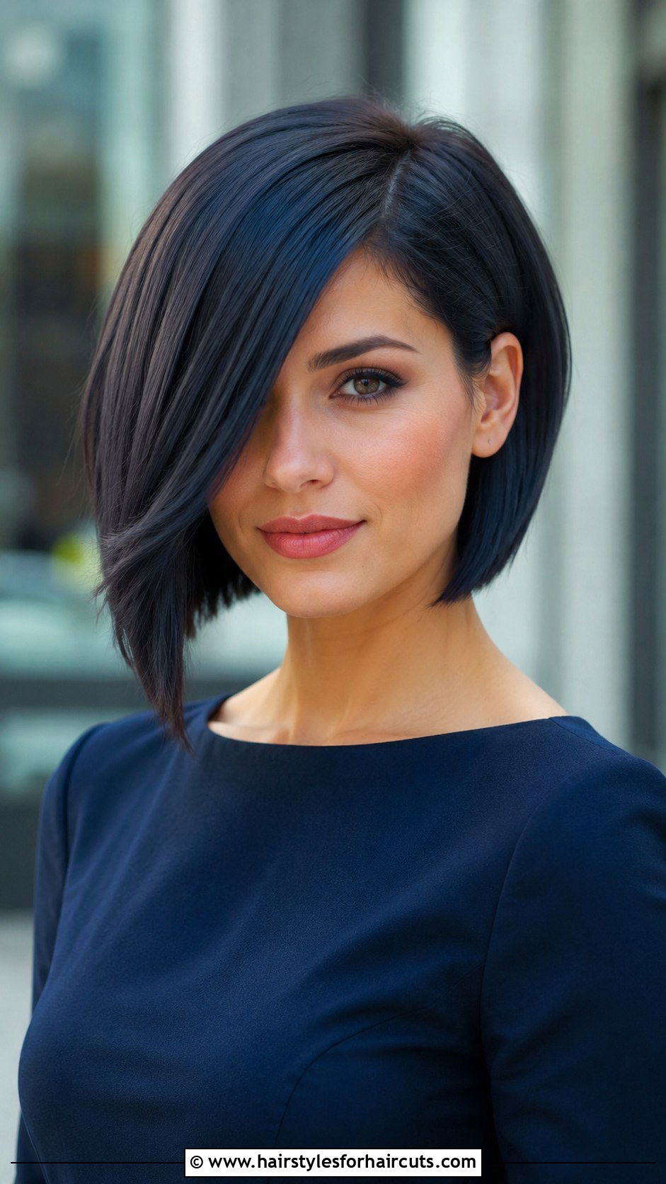 Deep Side Part Asymmetrical Bob - 25 cocktail party hairstyles for short hair - 25 cocktail party hairstyles for short hair