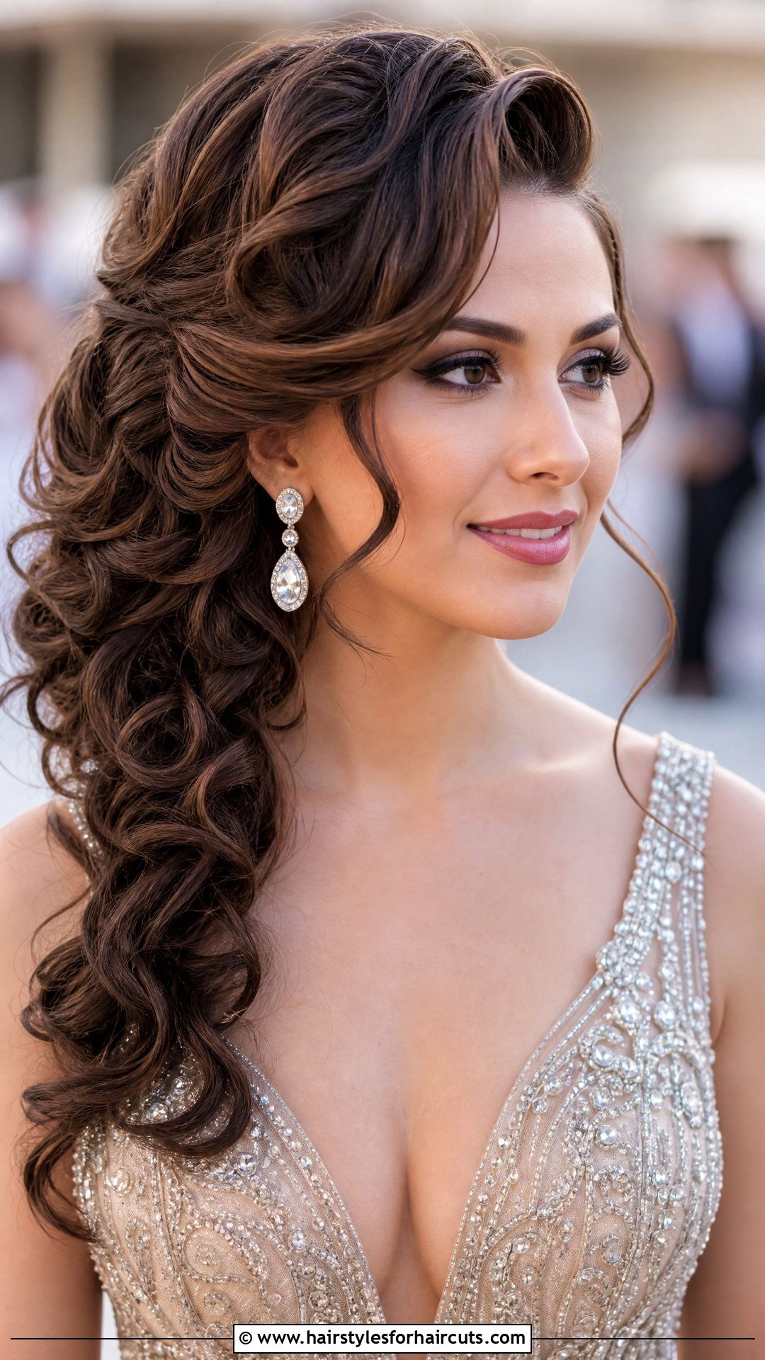 Deep Side Part Curly Wedding Hairstyle - 25 wedding hairstyles for shoulder length curly hair - 25 wedding hairstyles for shoulder length curly hair