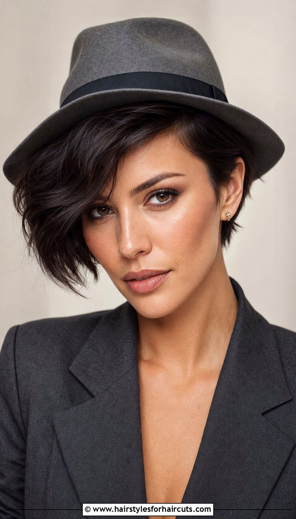 Deep Side Part Short Hair With Fedora - 25 hat hairstyles for short hair - 25 hat hairstyles for short hair