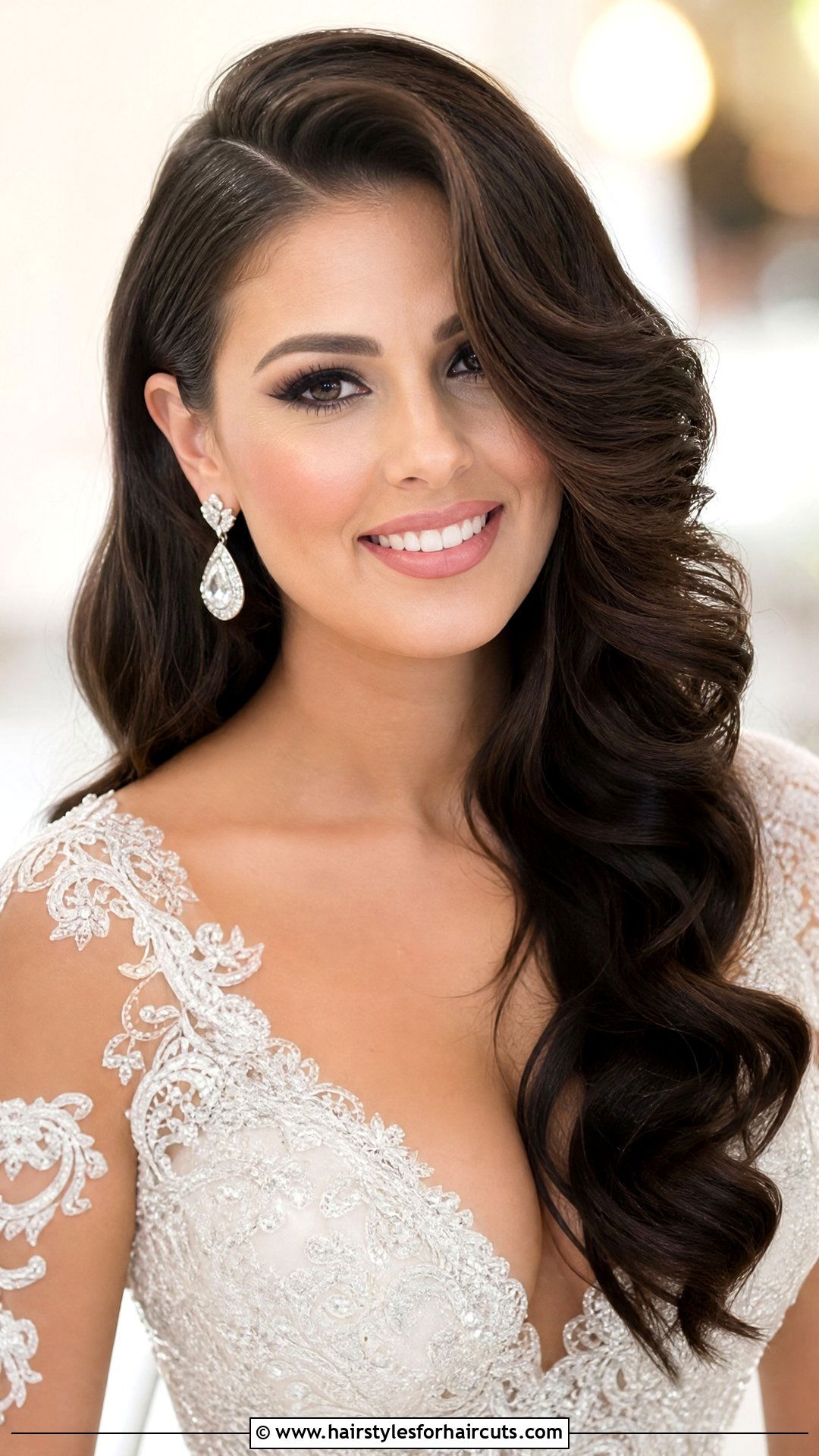 Deep Side Part Wavy Bridal Hair - 25 wedding hairstyles for wavy hair - 25 wedding hairstyles for wavy hair