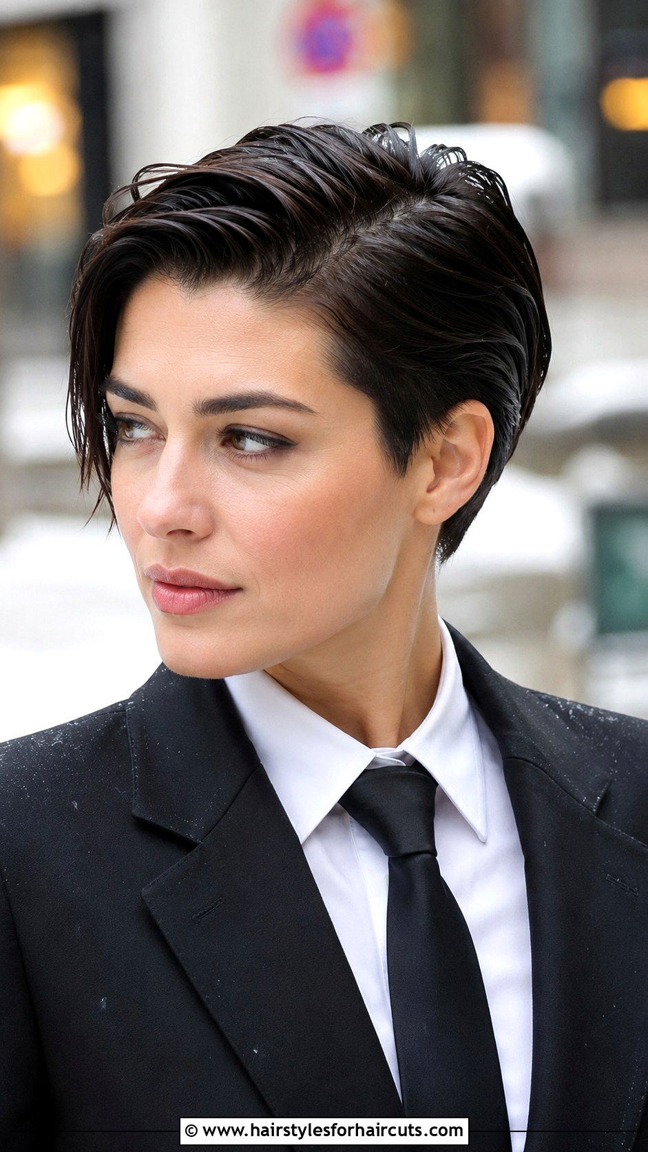 Deep Side Part Wet Pixie - 25 wet hairstyles for short hair - 25 wet hairstyles for short hair