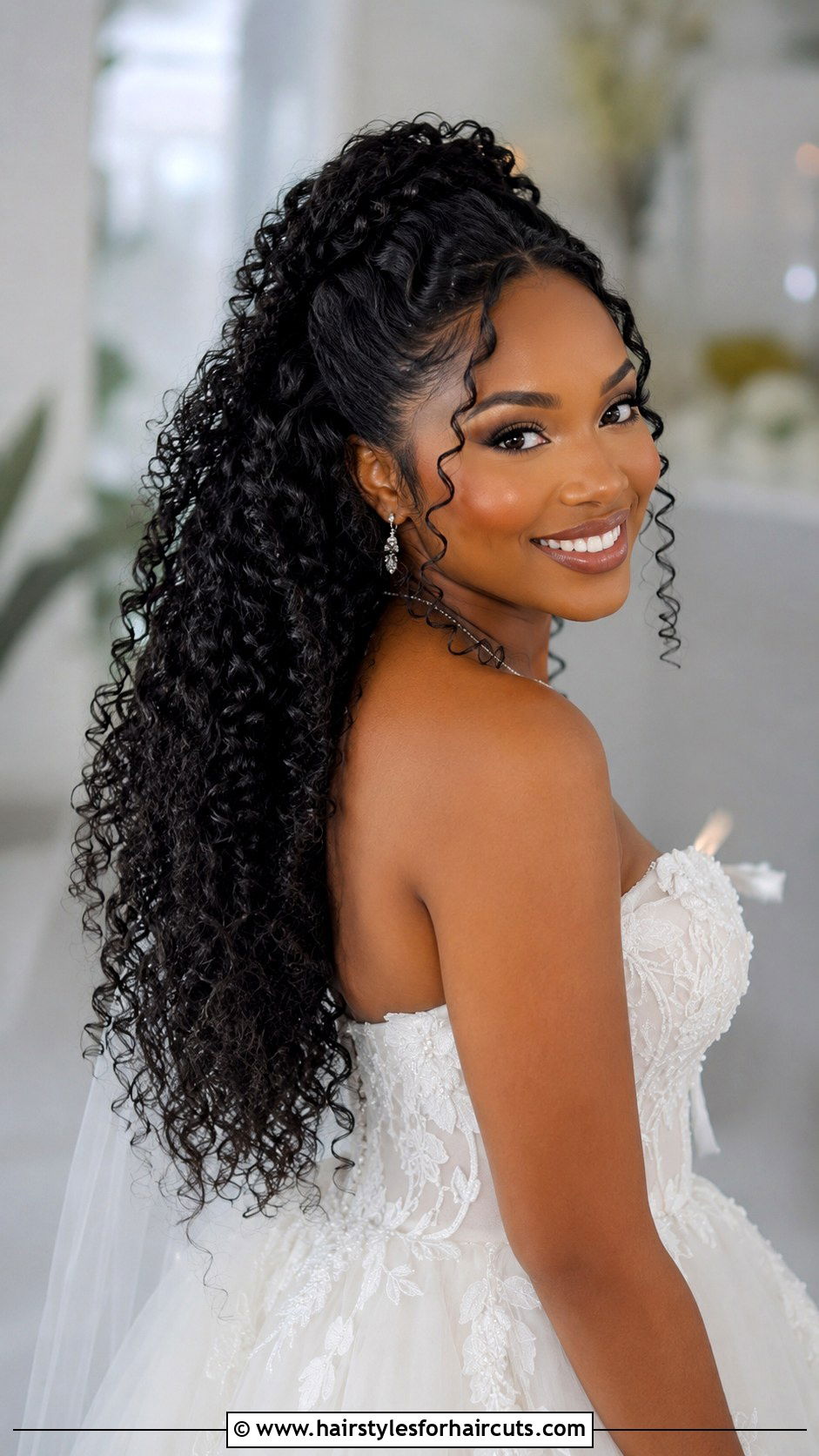 Defined Curls Half Up - 25 black hair bridal hairstyles - 25 black hair bridal hairstyles