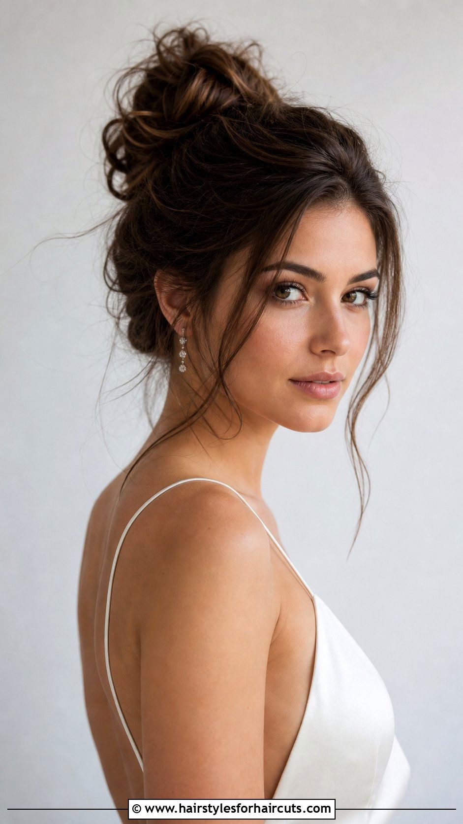 Disheveled Textured Bun Wedding Hairstyle - 25 wedding hairstyles shoulder length - 25 wedding hairstyles shoulder length