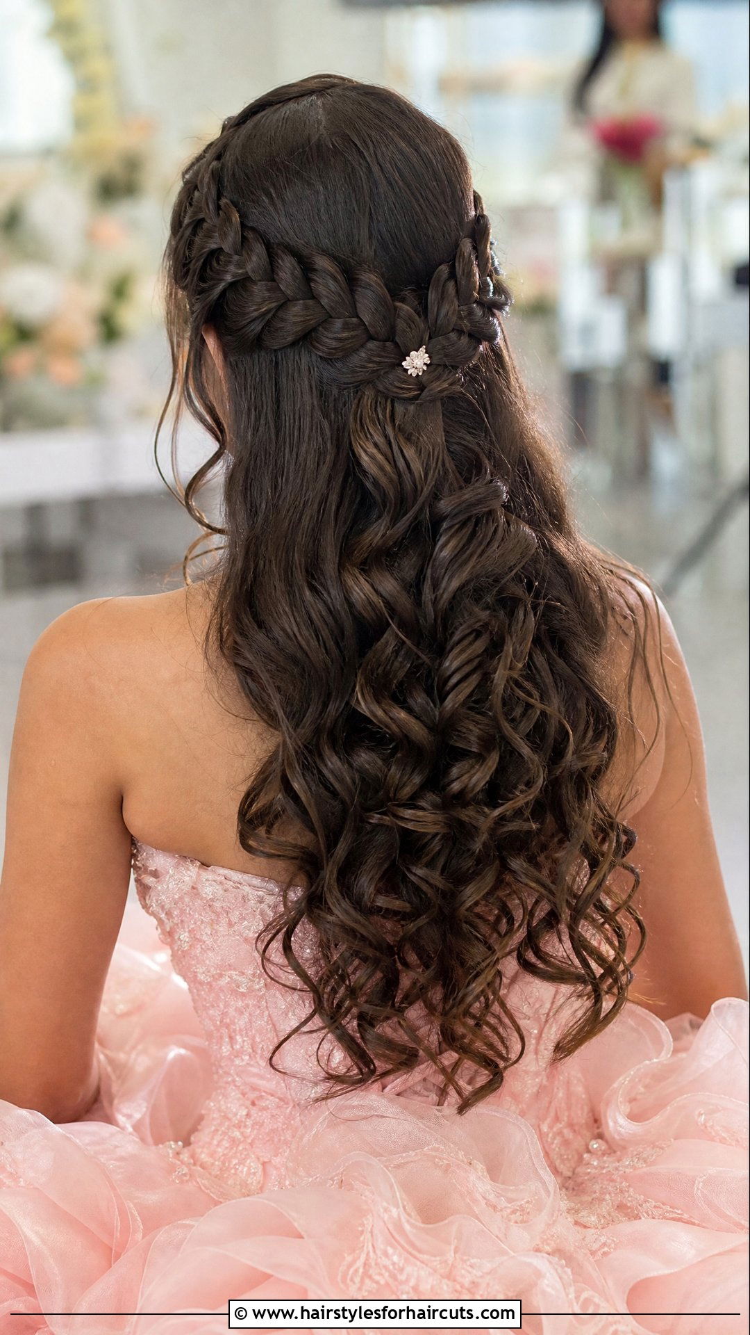Double Braided Half Up Curly Quinceanera Hair - 25 quinceanera hairstyles for curly hair - 25 quinceanera hairstyles for curly hair
