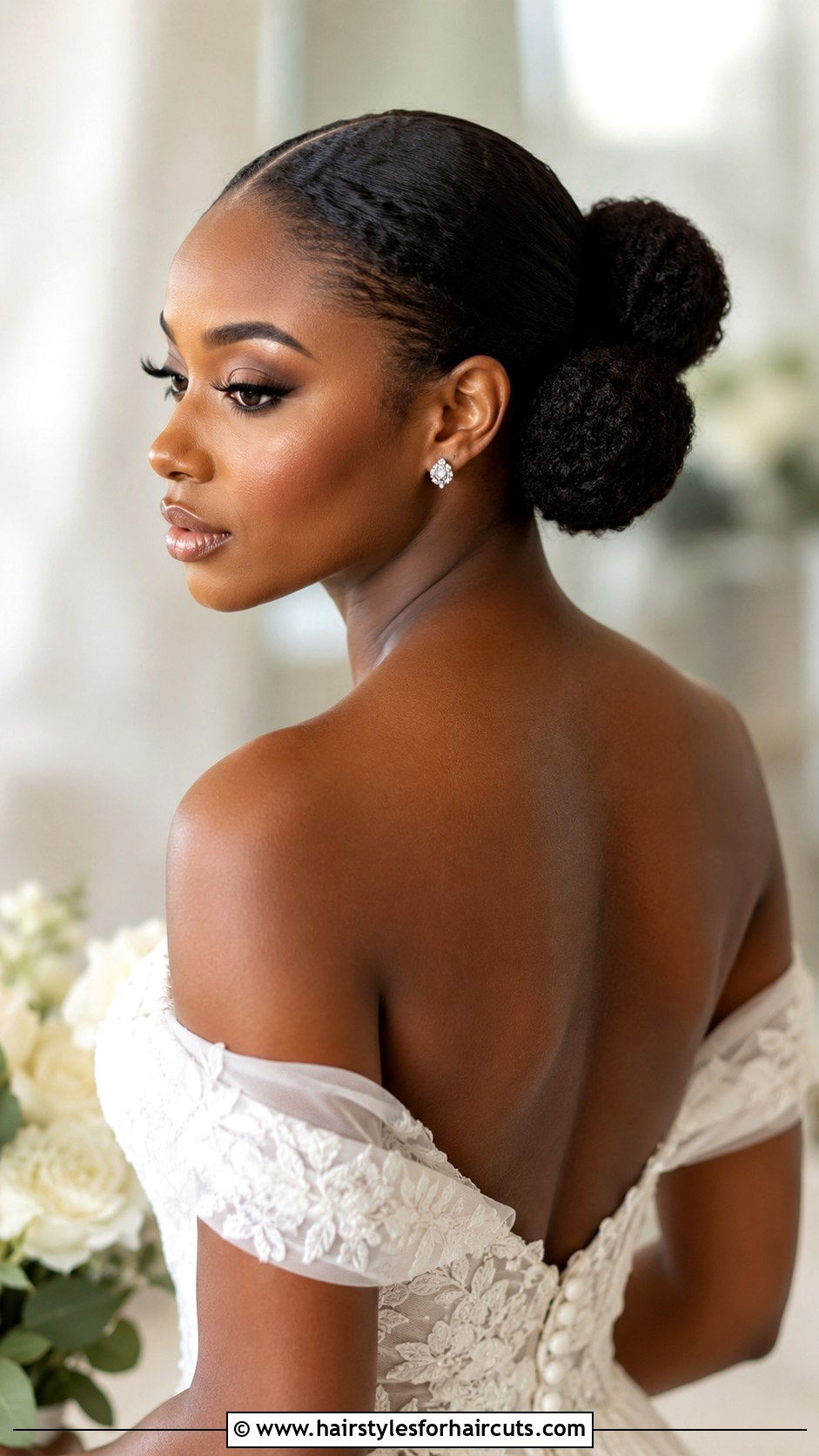 Double Bun Updo - 25 black hair bridal hairstyles - 25 black hair bridal hairstyles