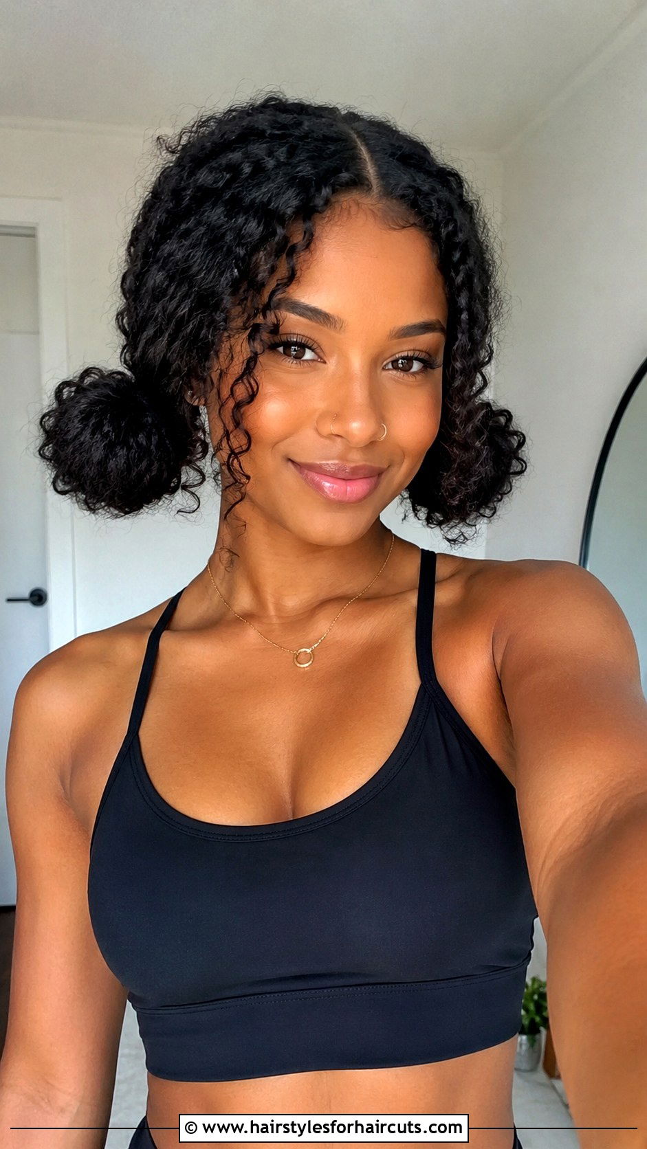 Double Curly Space Buns - 25 basketball hairstyles for curly hair - 25 basketball hairstyles for curly hair