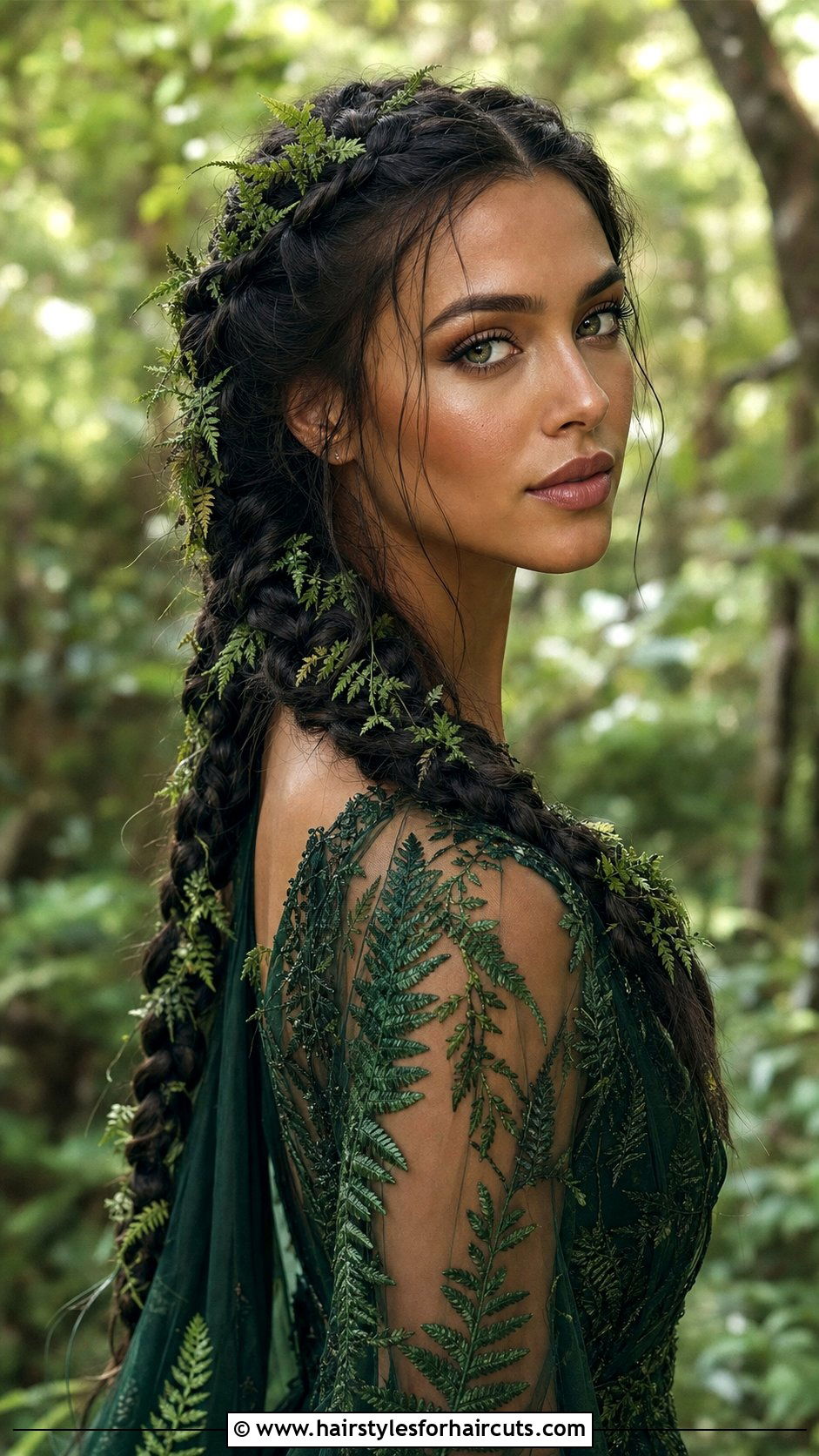 Double Dutch Braids With Greenery - 25 wedding hairstyles with flowers for long hair - 25 wedding hairstyles with flowers for long hair