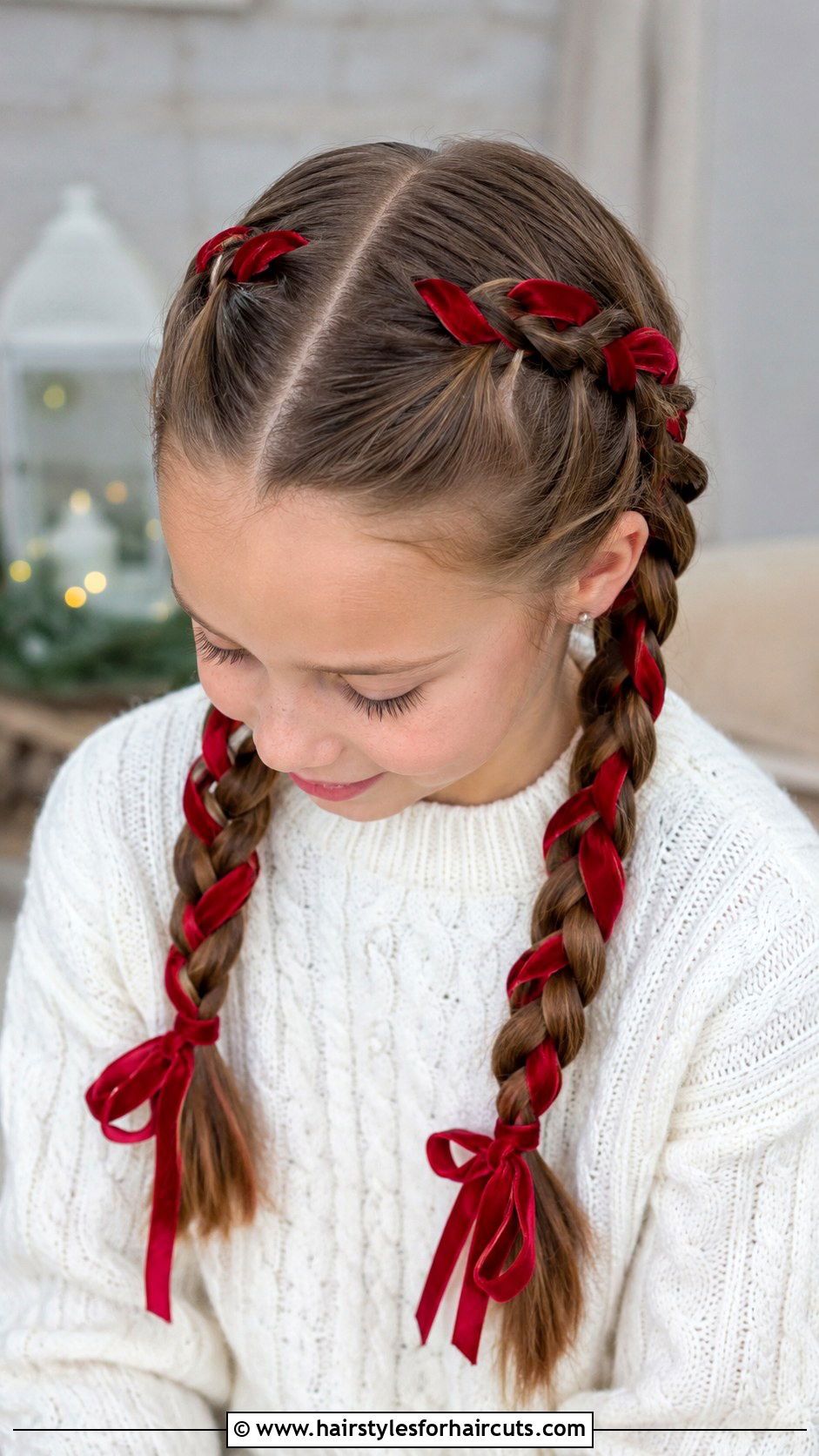 Double Dutch Braids With Ribbon - 25 christmas hairstyles for girls - 25 christmas hairstyles for girls