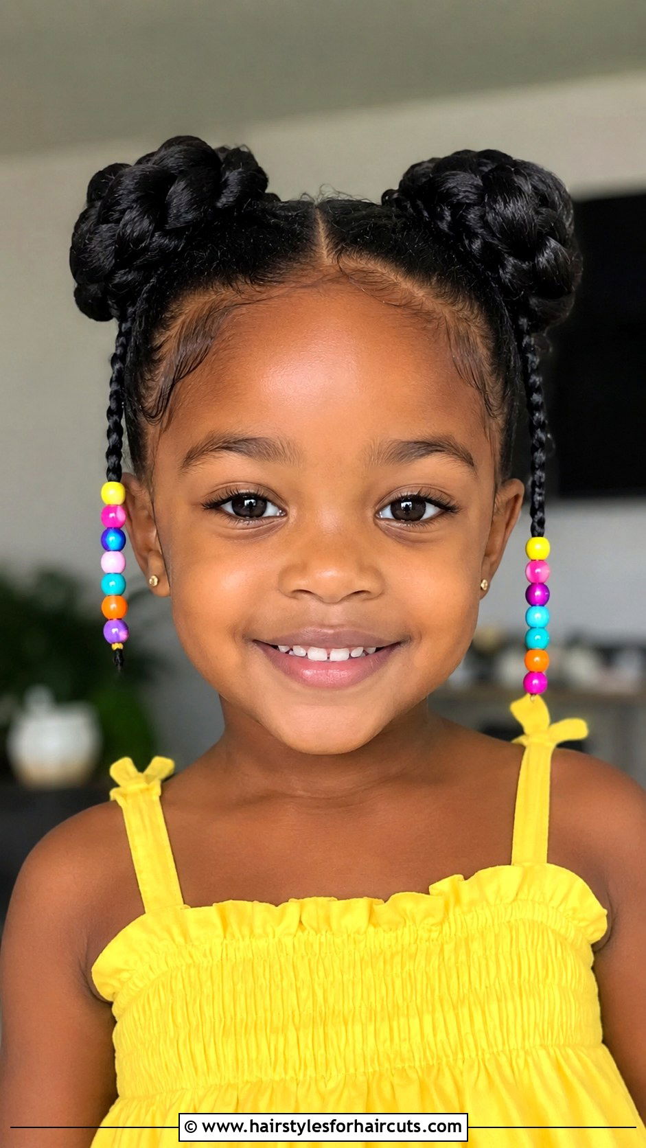 Double Space Buns With Beads - 25 bun hairstyles for black hair little girl - 25 bun hairstyles for black hair little girl