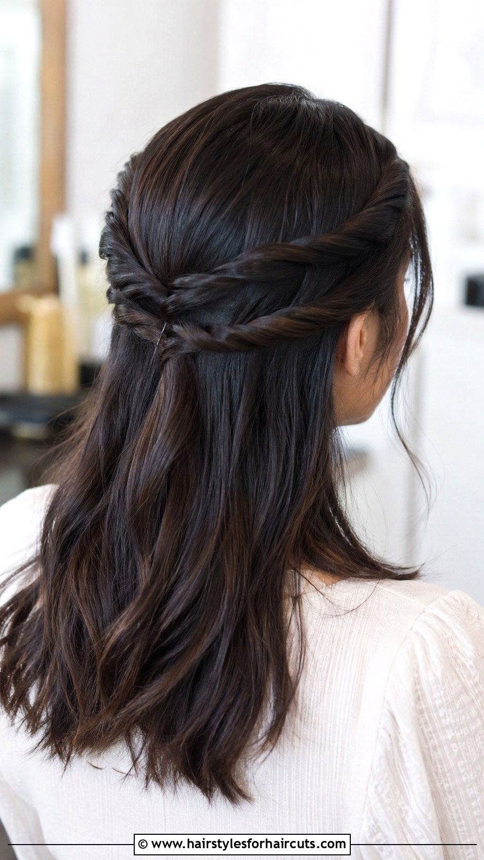 Double Twist Back - 25 graduation cap hairstyles for medium hair - 25 graduation cap hairstyles for medium hair