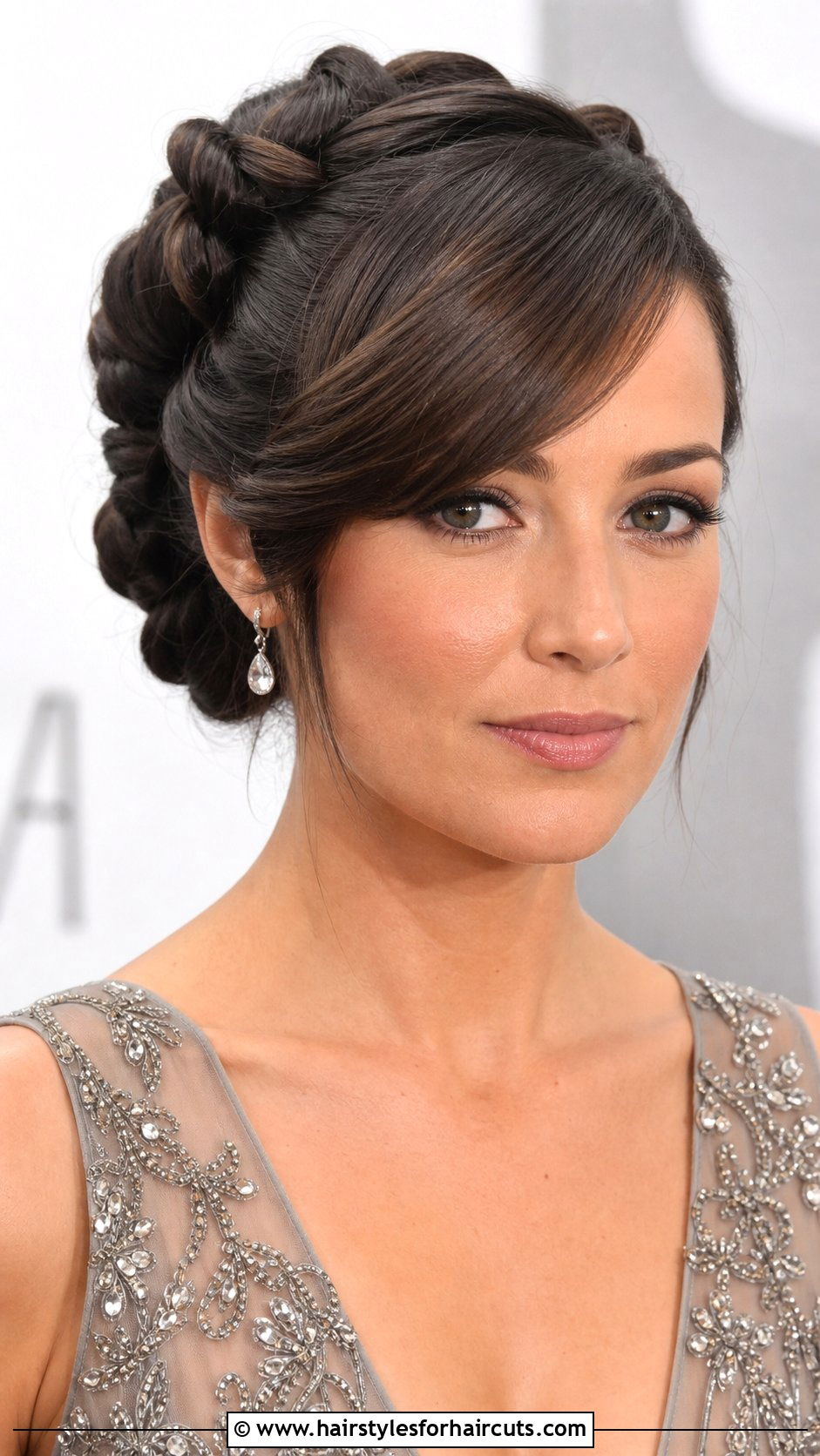 Double Twisted Updo With Side Bangs - 25 formal hairstyles for medium hair with bangs - 25 formal hairstyles for medium hair with bangs