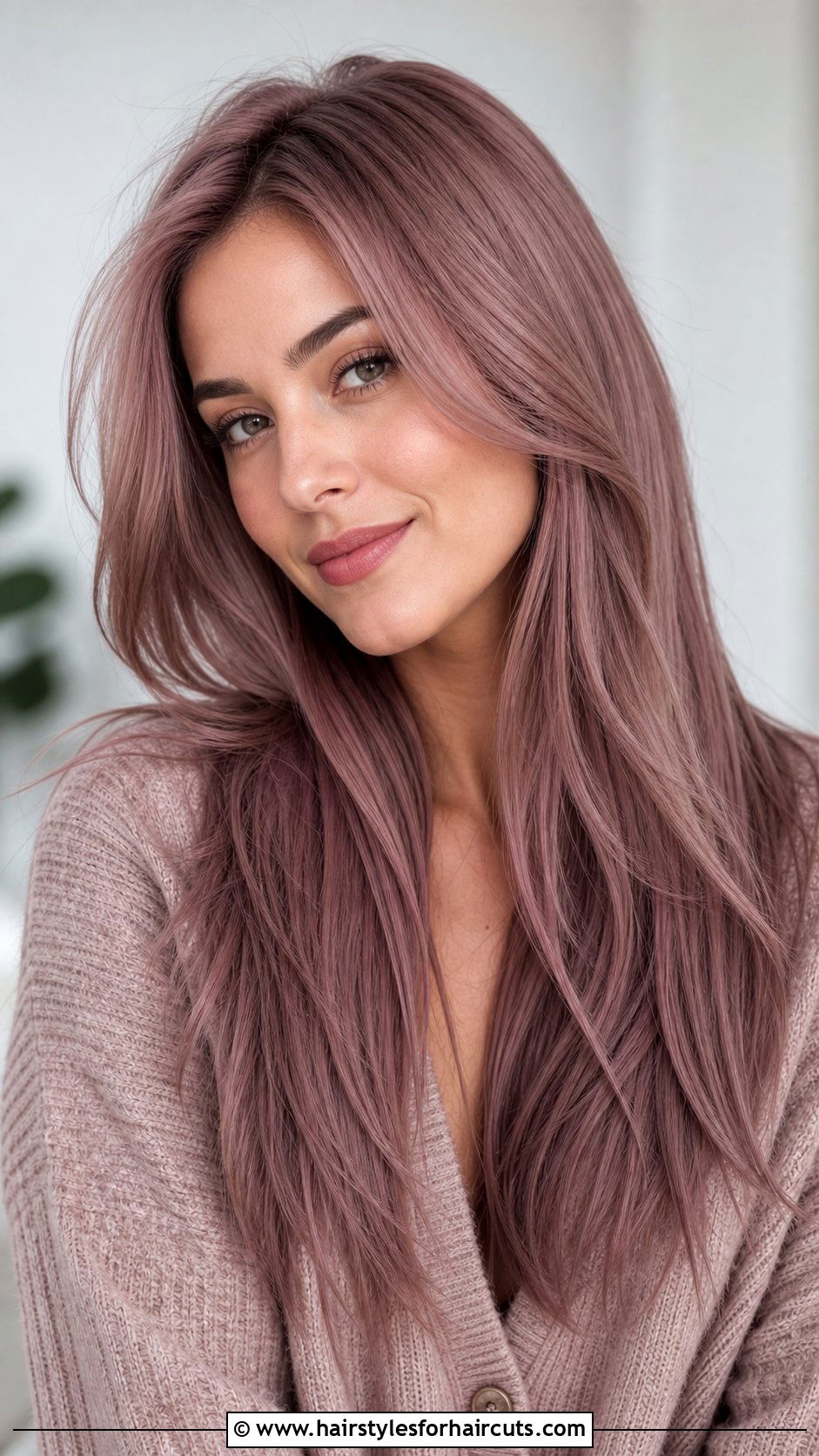 Dusty Pink Long Layers - 25 pink haircuts - 25 pink haircuts