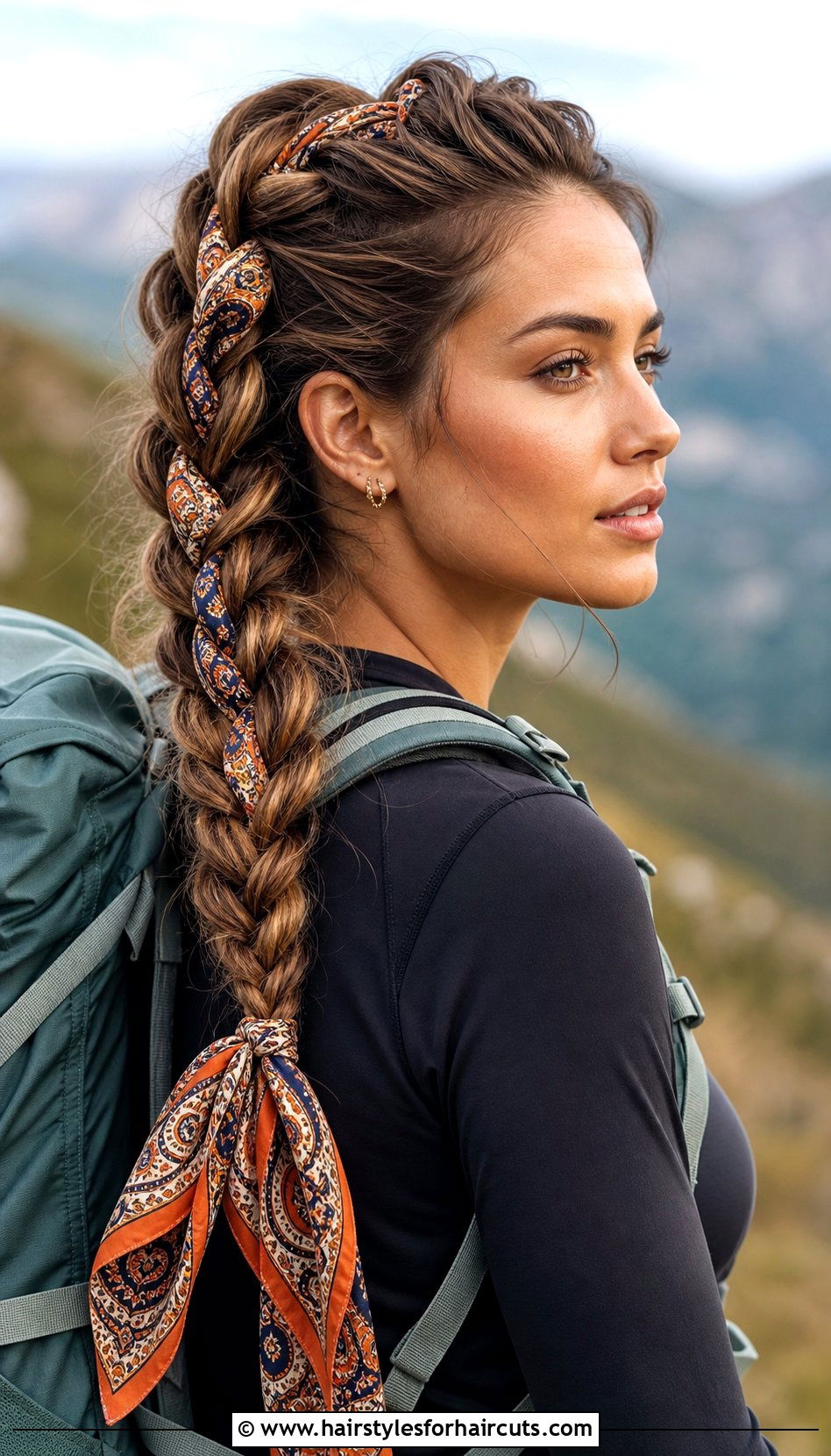 Dutch Braid With Scarf Integration - 25 hairstyles with scarves - 25 hairstyles with scarves