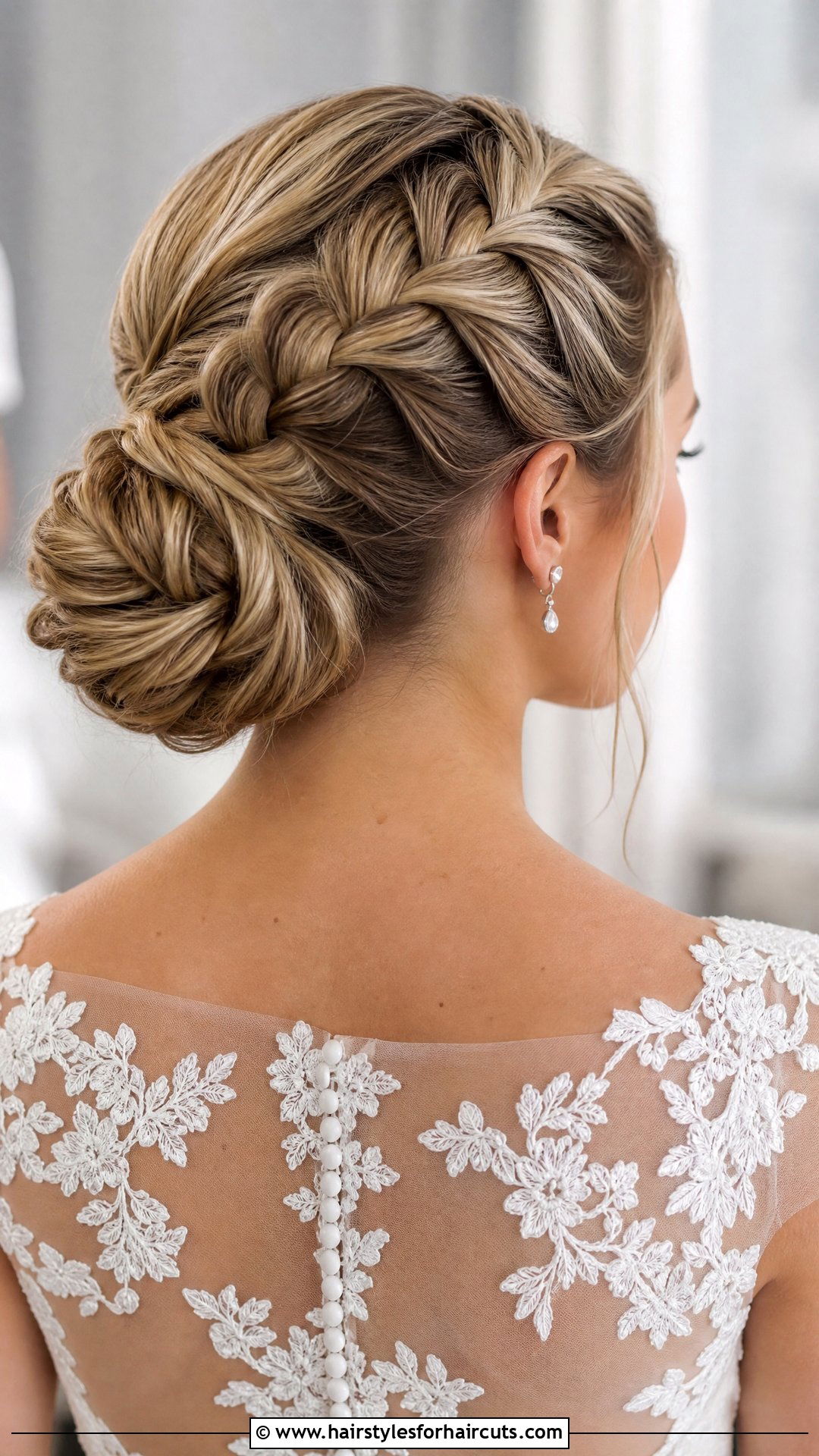 Elegant Braided Bun Wedding Updo - 25 wedding hairstyles for thick hair - 25 wedding hairstyles for thick hair