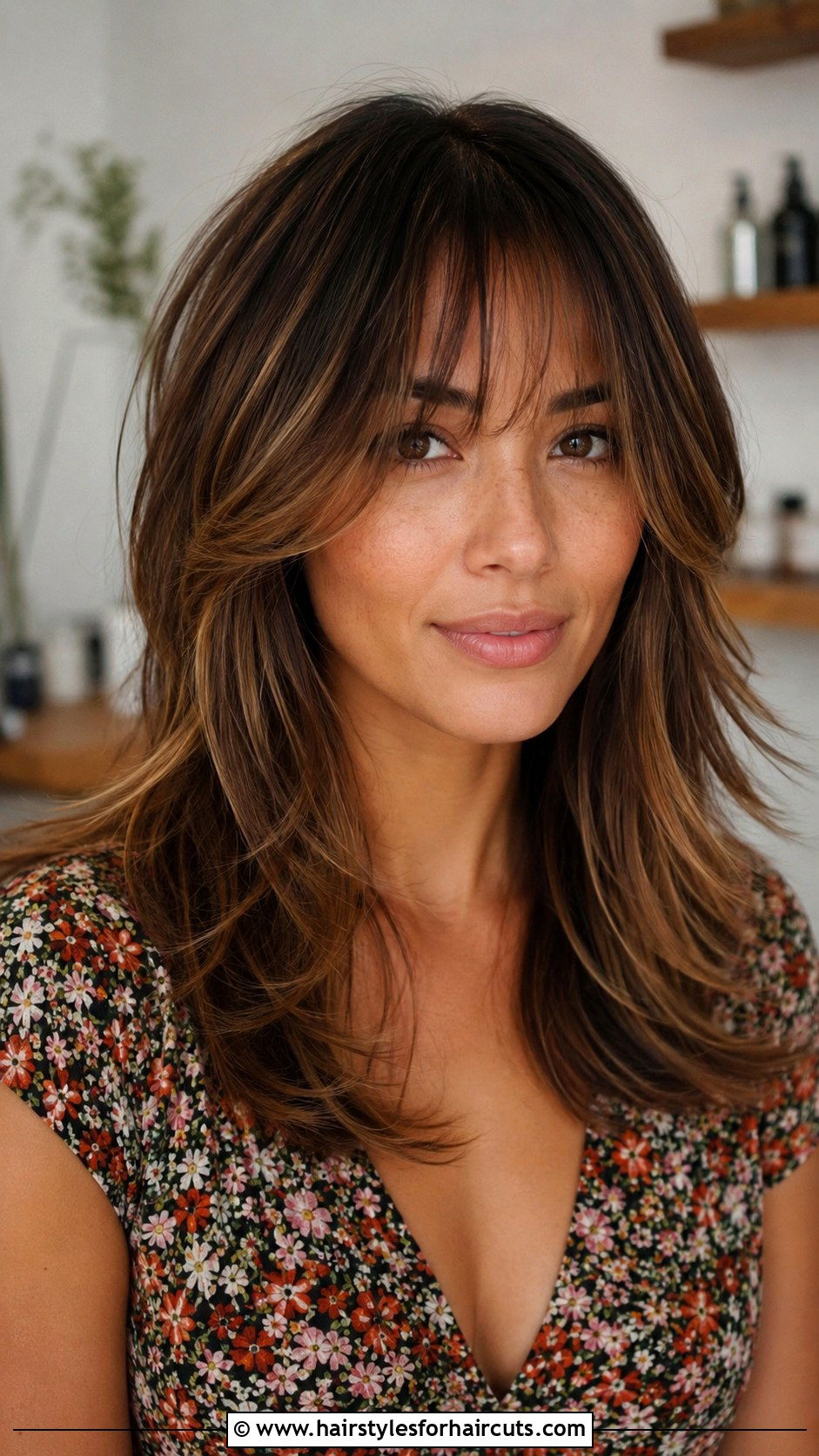 Face Framing Layered Haircut With Wispy Bangs - 25 haircuts for thick hair round face - 25 haircuts for thick hair round face