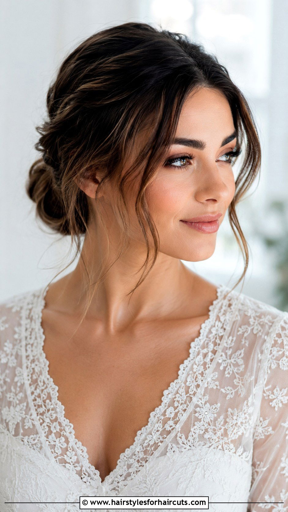 Face Framing Tendrils With Low Bun - 25 easy summer hairstyles for medium hair - 25 easy summer hairstyles for medium hair