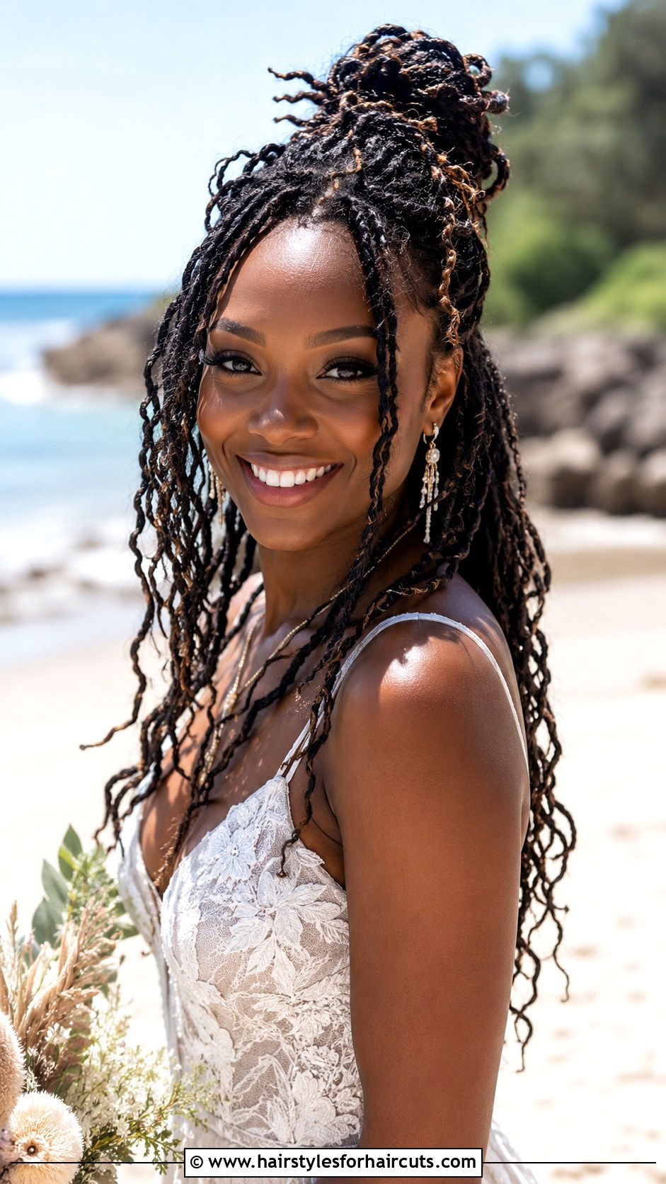 Faux Locs Half Updo - 25 black wedding hairstyles for long hair - 25 black wedding hairstyles for long hair