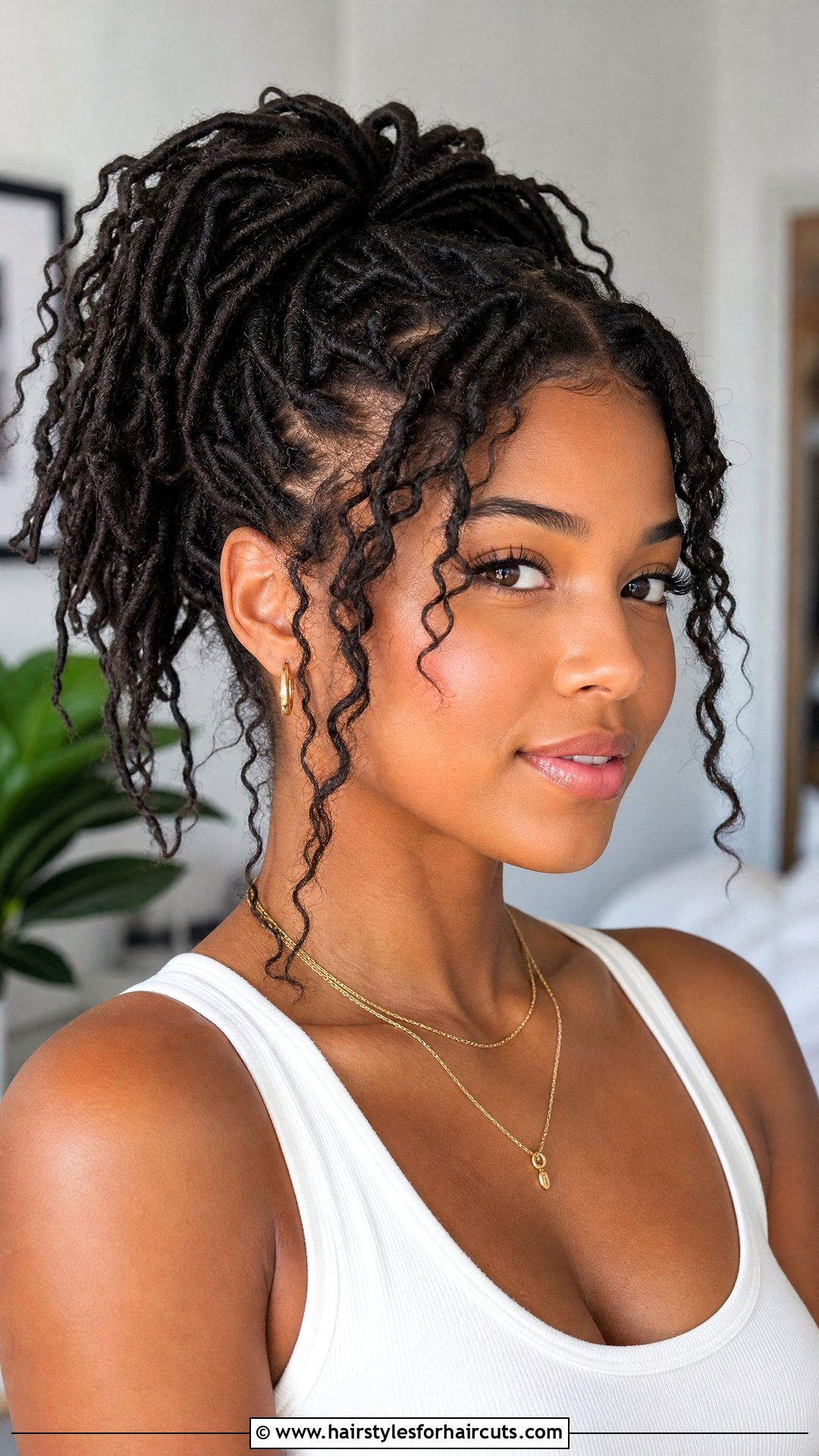 Faux Locs Ponytail With Curtain Bangs - 25 ponytail and bang hairstyles for black hair - 25 ponytail and bang hairstyles for black hair