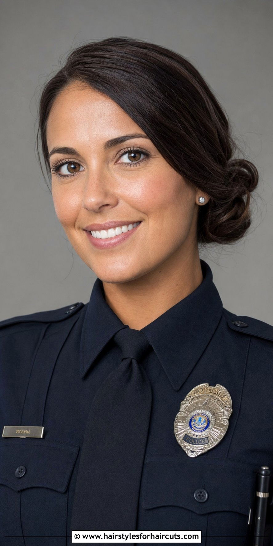 Female Side Swept Low Bun Police Hairstyle - 25 police hairstyles - 25 police hairstyles