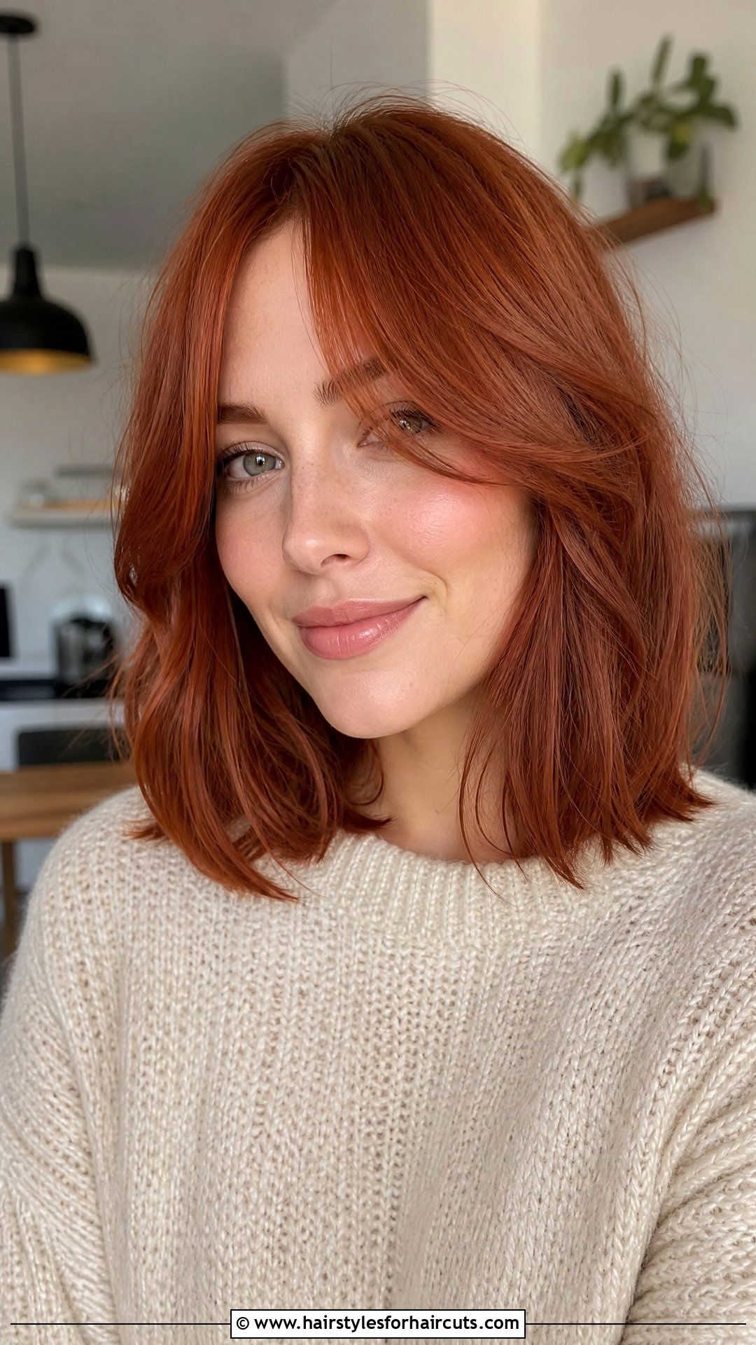 Fire Red Curtain Bangs Lob - 25 fire haircuts - 25 fire haircuts