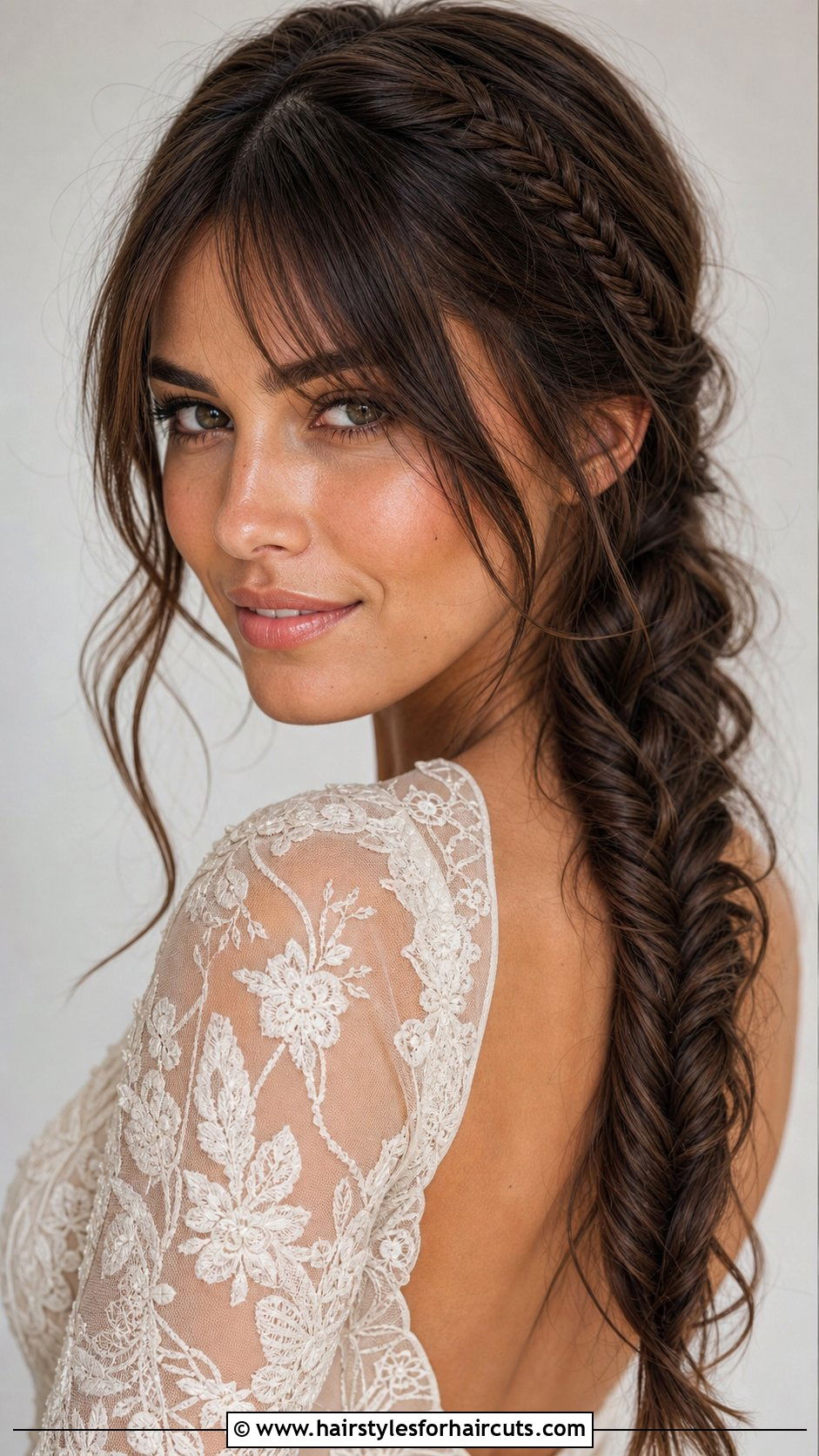 Fishtail Accent With Curtain Bangs - 25 prom hairstyles for short hair with bangs - 25 prom hairstyles for short hair with bangs