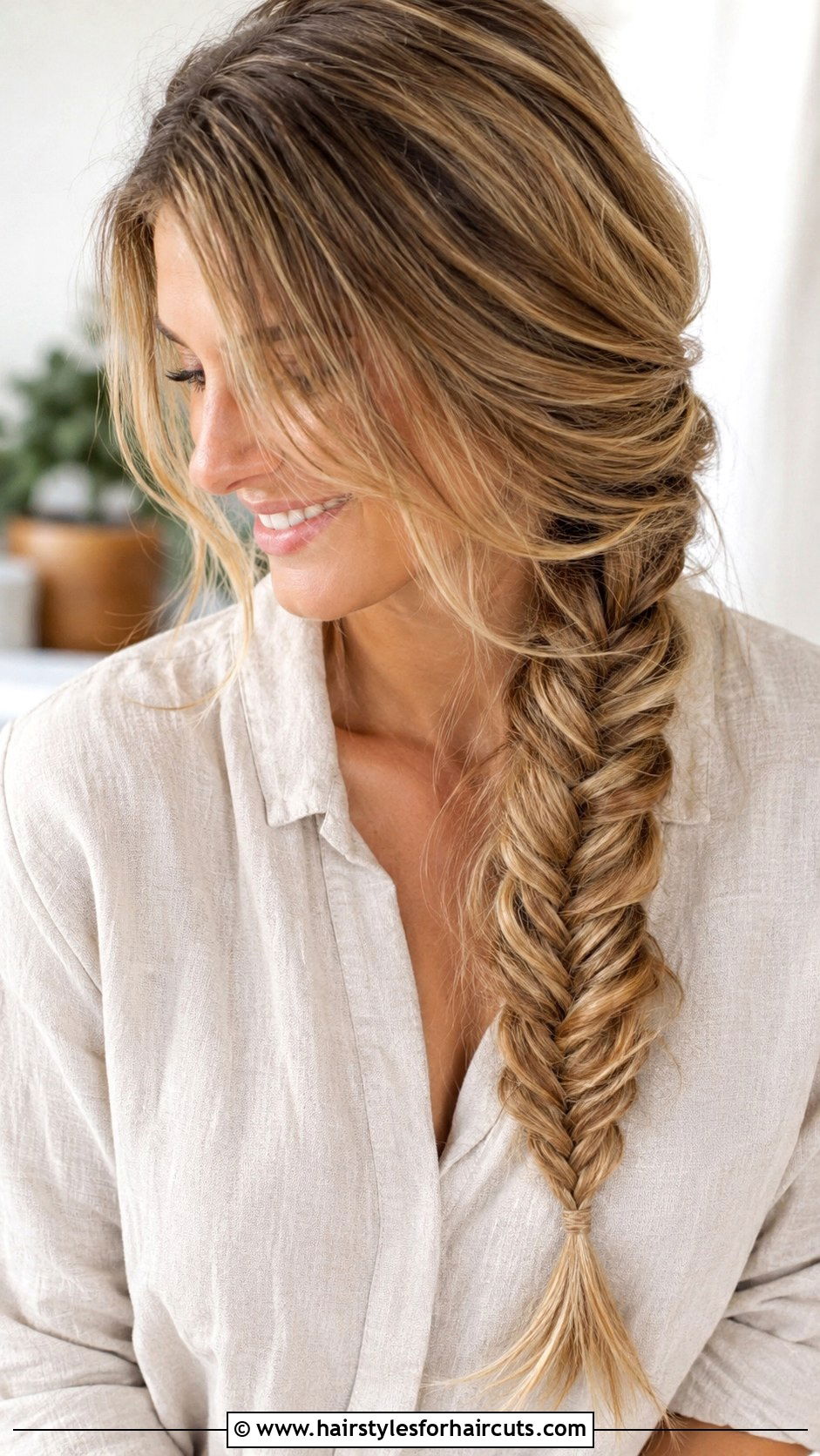 Fishtail Braid Over Shoulder - 25 one shoulder dress hairstyles - 25 one shoulder dress hairstyles