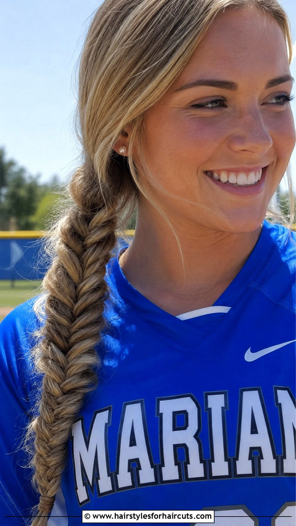 Fishtail Braid Side Ponytail - 25 cute softball hairstyles - 25 cute softball hairstyles