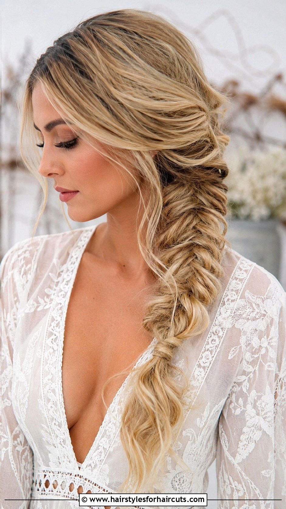 Fishtail Braid Side Ponytail - 25 evening hairstyles for shoulder length hair - 25 evening hairstyles for shoulder length hair