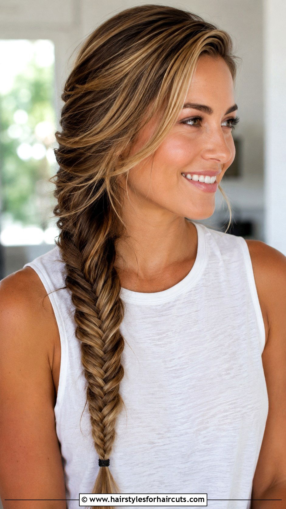 Fishtail Braid Side Sweep - 25 basketball hairstyles for long hair - 25 basketball hairstyles for long hair