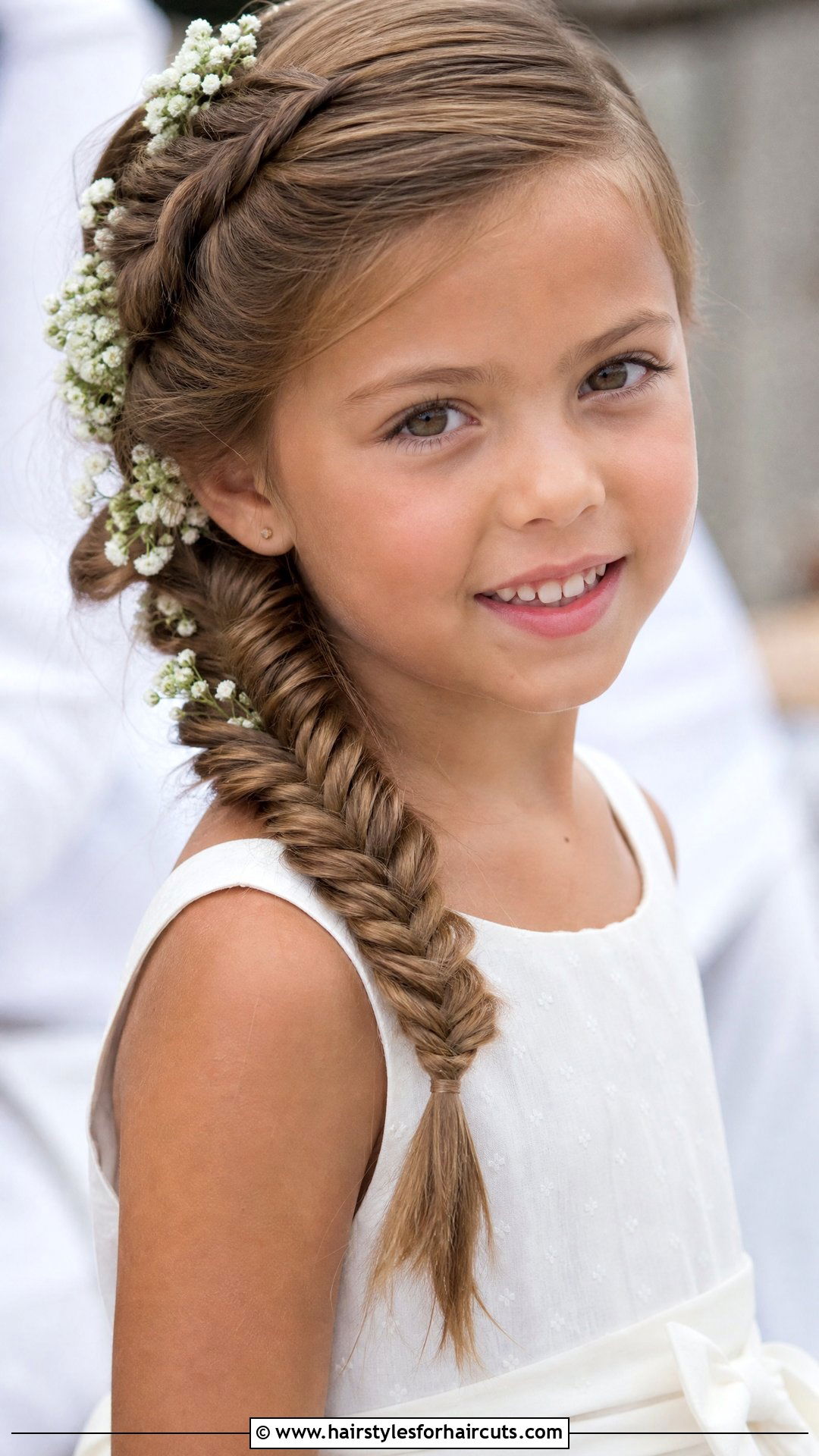 Fishtail Braid Side Sweep - 25 flower girl hairstyles - 25 flower girl hairstyles