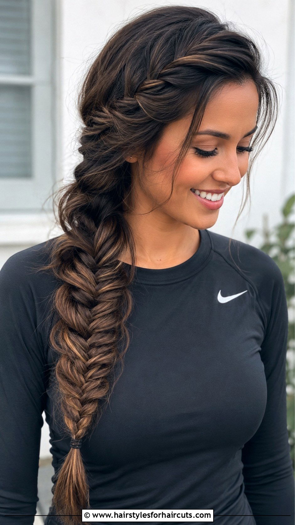 Fishtail Braid Side Sweep - 25 gymnastics hairstyles for short hair - 25 gymnastics hairstyles for short hair