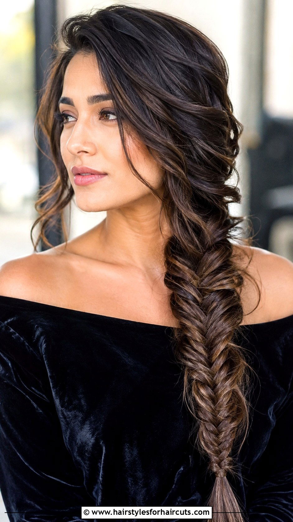 Fishtail Braid Side Sweep - 25 long hair christmas hairstyles - 25 long hair christmas hairstyles