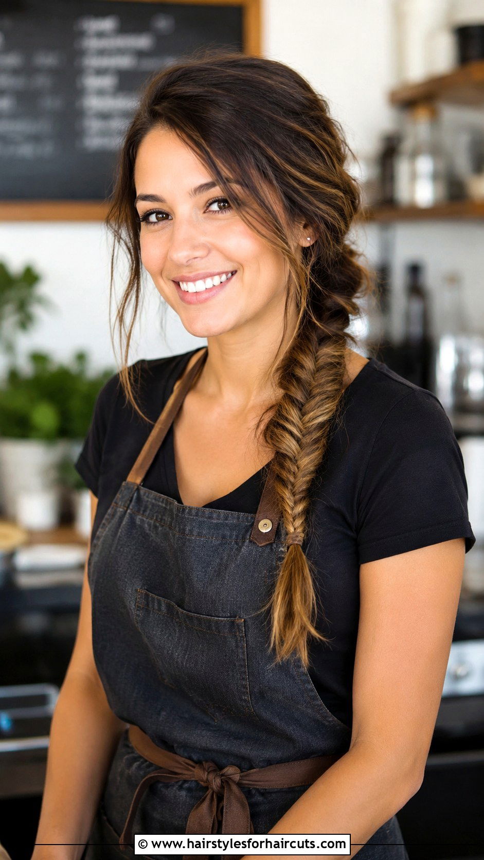 Fishtail Braid Side Sweep - 25 long hair cute waitress hairstyles - 25 long hair cute waitress hairstyles