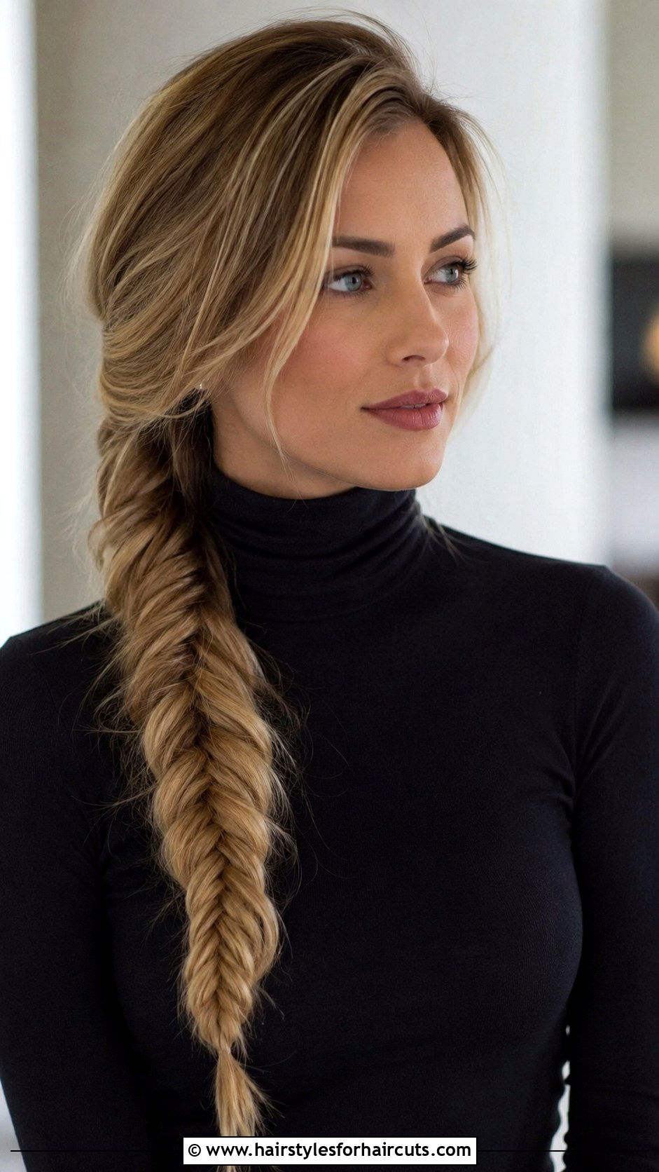 Fishtail Braid Side Sweep - 25 cute winter hairstyles for long hair - 25 cute winter hairstyles for long hair