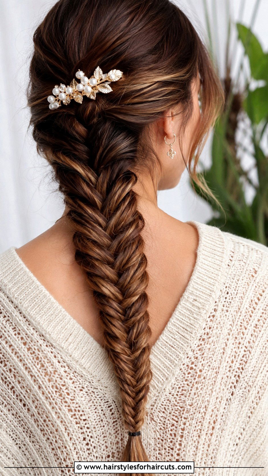 Fishtail Braid With Accent Clip - 25 hair clip hairstyles for long hair - 25 hair clip hairstyles for long hair