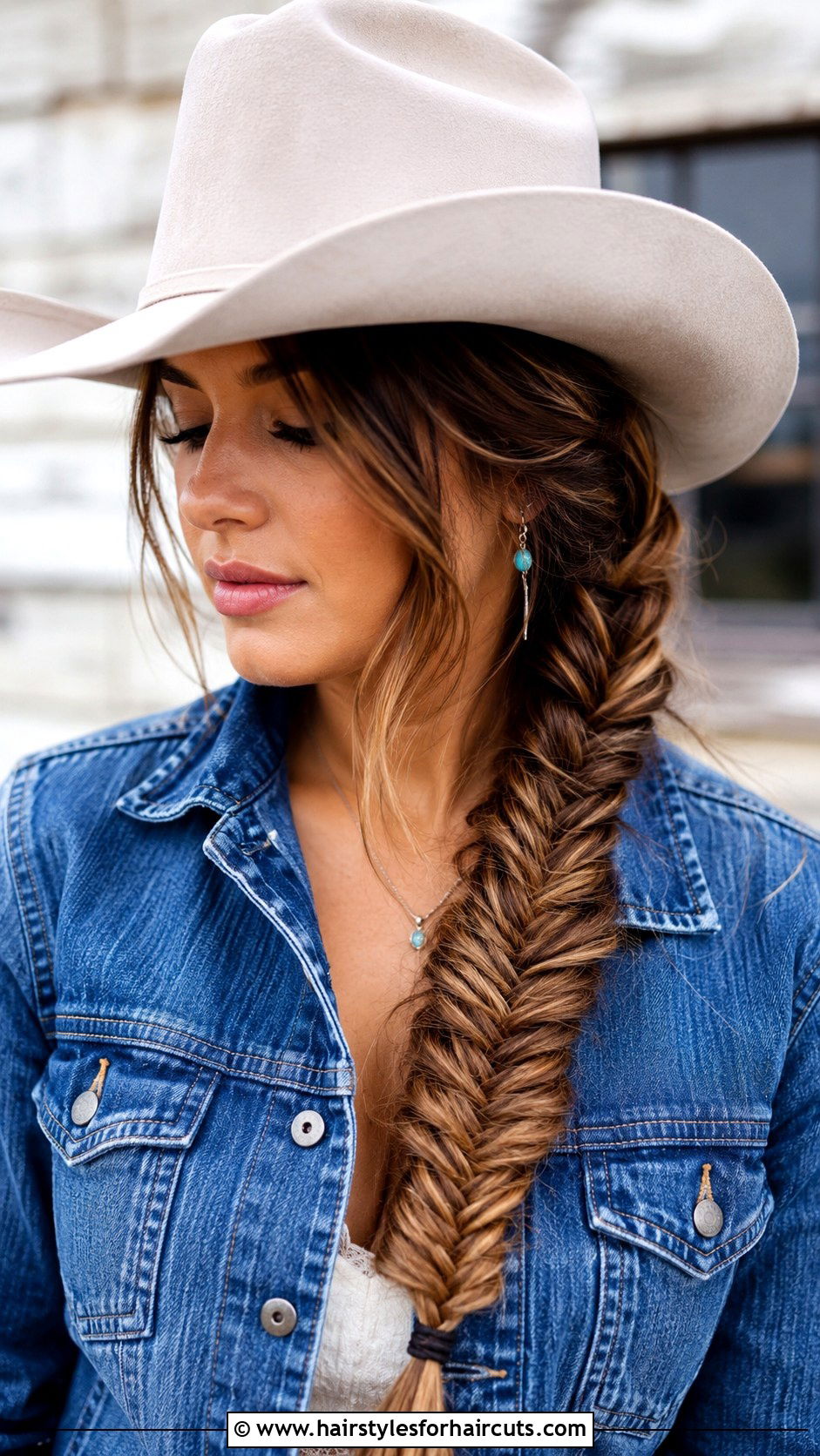 Fishtail Braid With Cowboy Hat - 25 country girl hairstyles for long hair - 25 country girl hairstyles for long hair