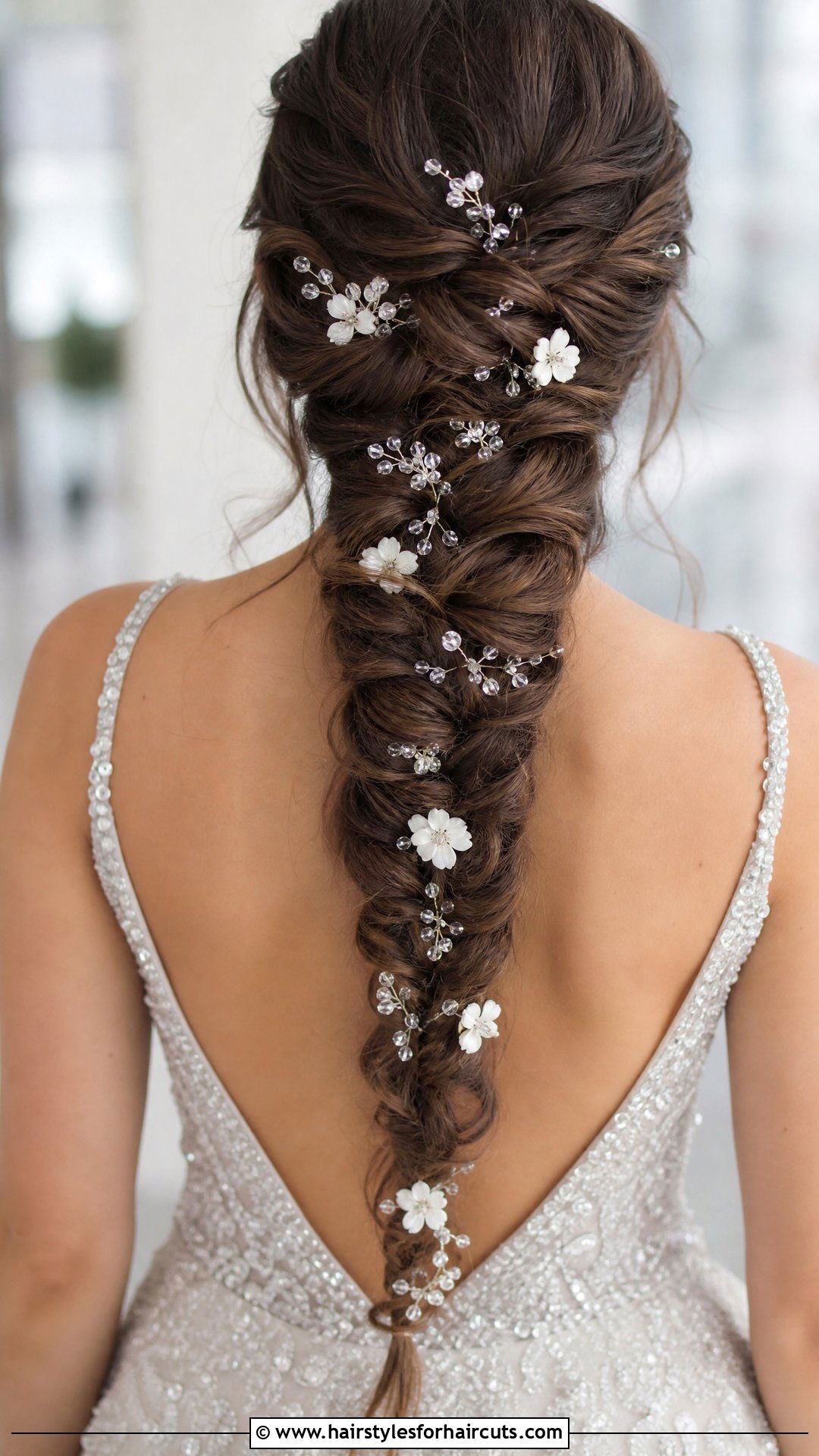 Fishtail Braid With Crystal And Flower Embellishments - 25 flowers in hairstyles - 25 flowers in hairstyles