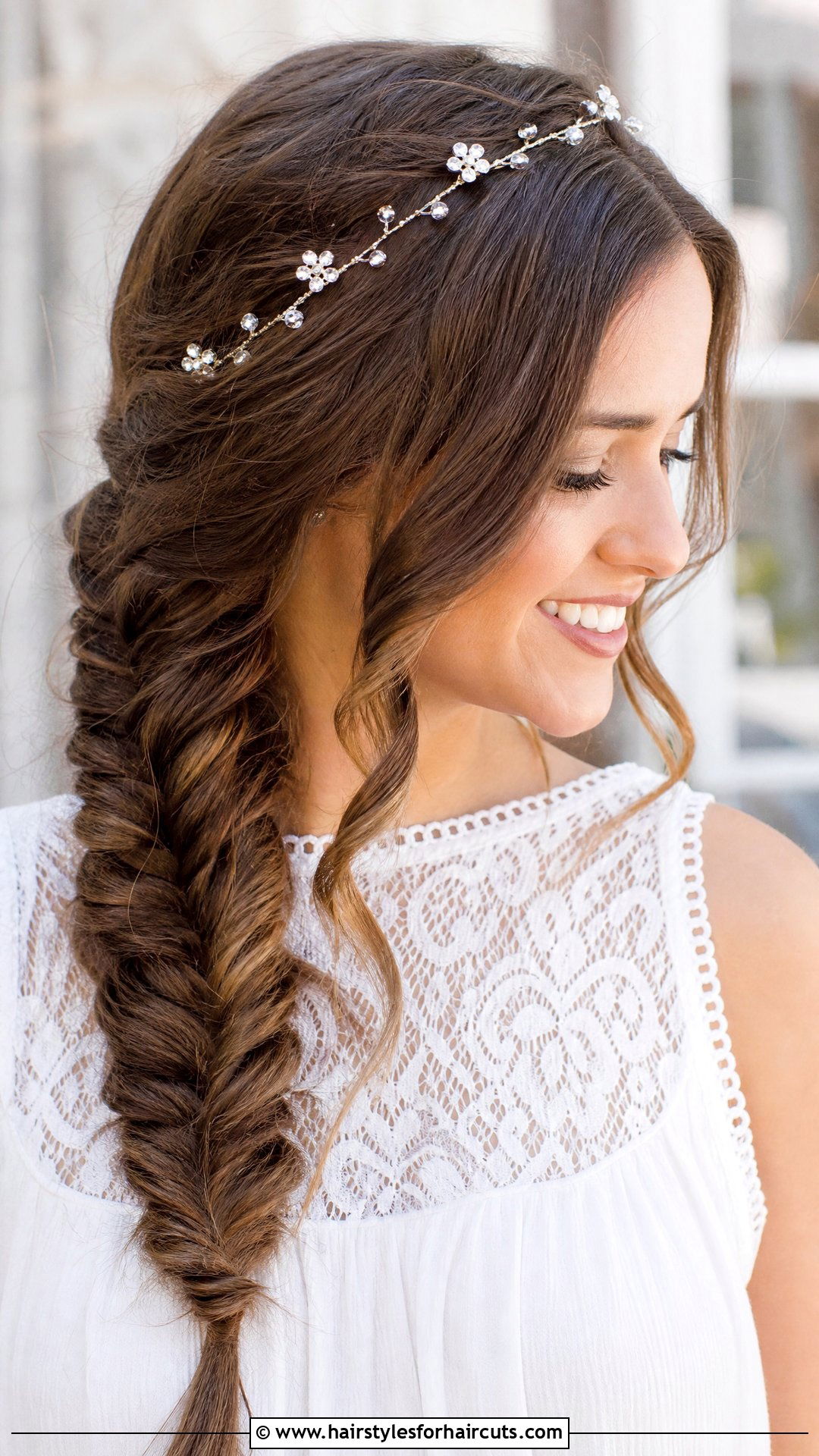 Fishtail Braid With Delicate Headband - 25 long hair wedding hairstyles with headband - 25 long hair wedding hairstyles with headband