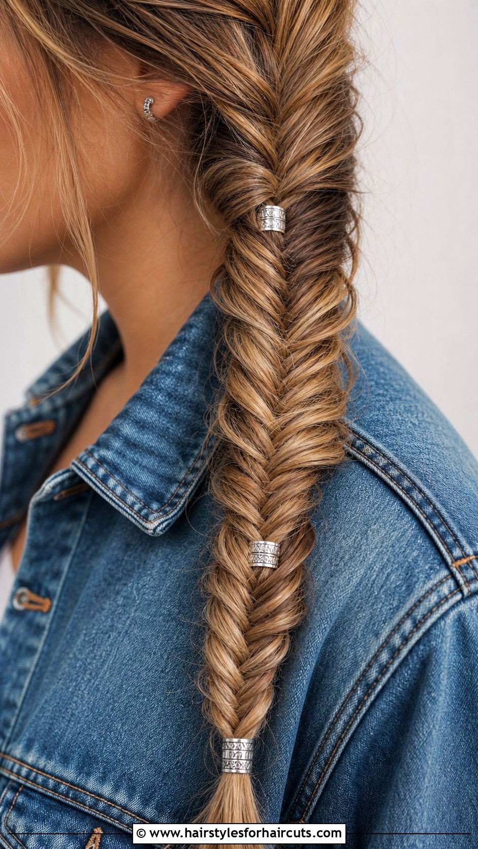 Fishtail Braid With Metallic Hair Cuffs - 25 hairstyles with hair jewelry - 25 hairstyles with hair jewelry