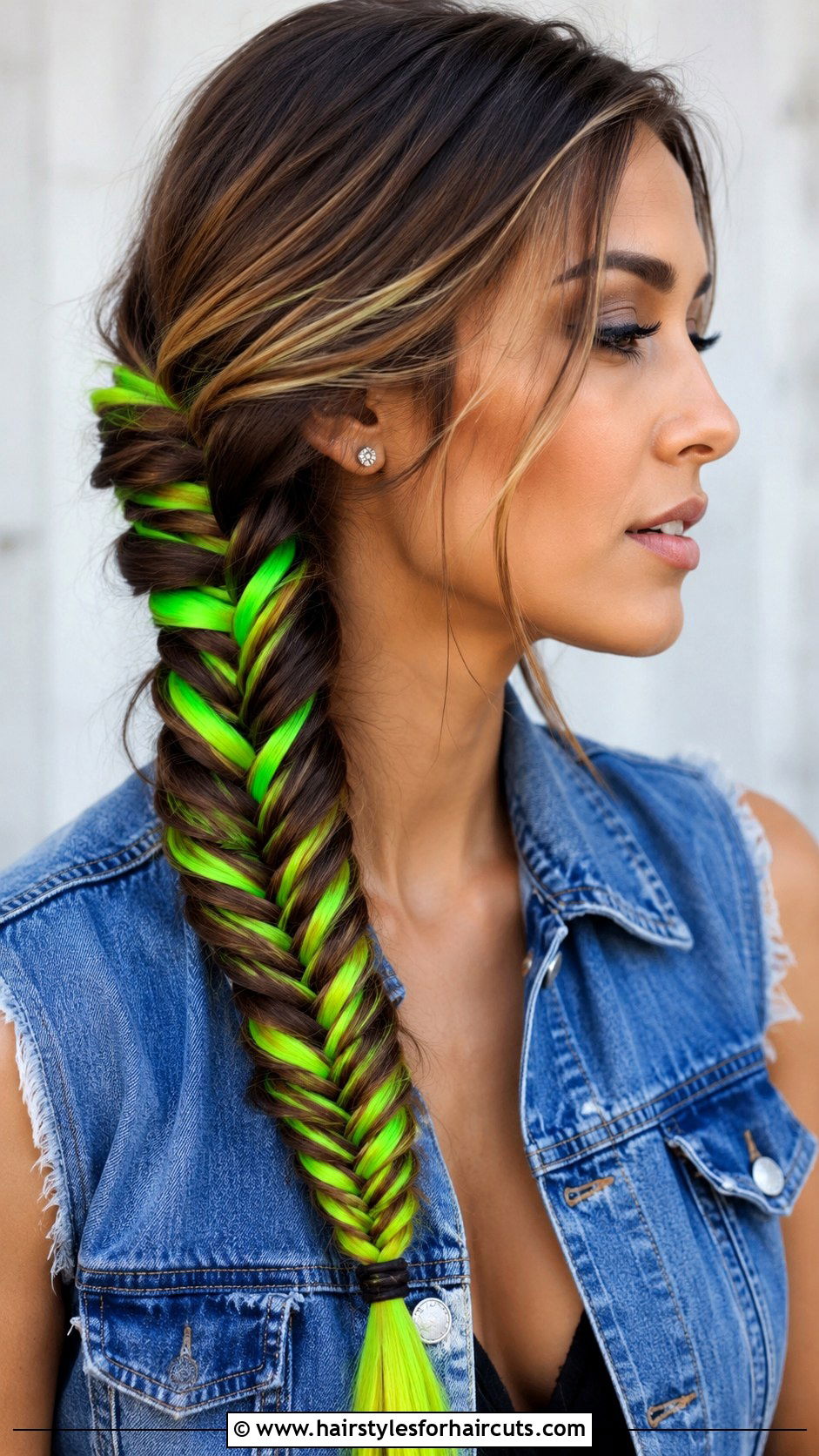 Fishtail Braid With Neon Extensions - 25 rave hairstyles for medium hair - 25 rave hairstyles for medium hair