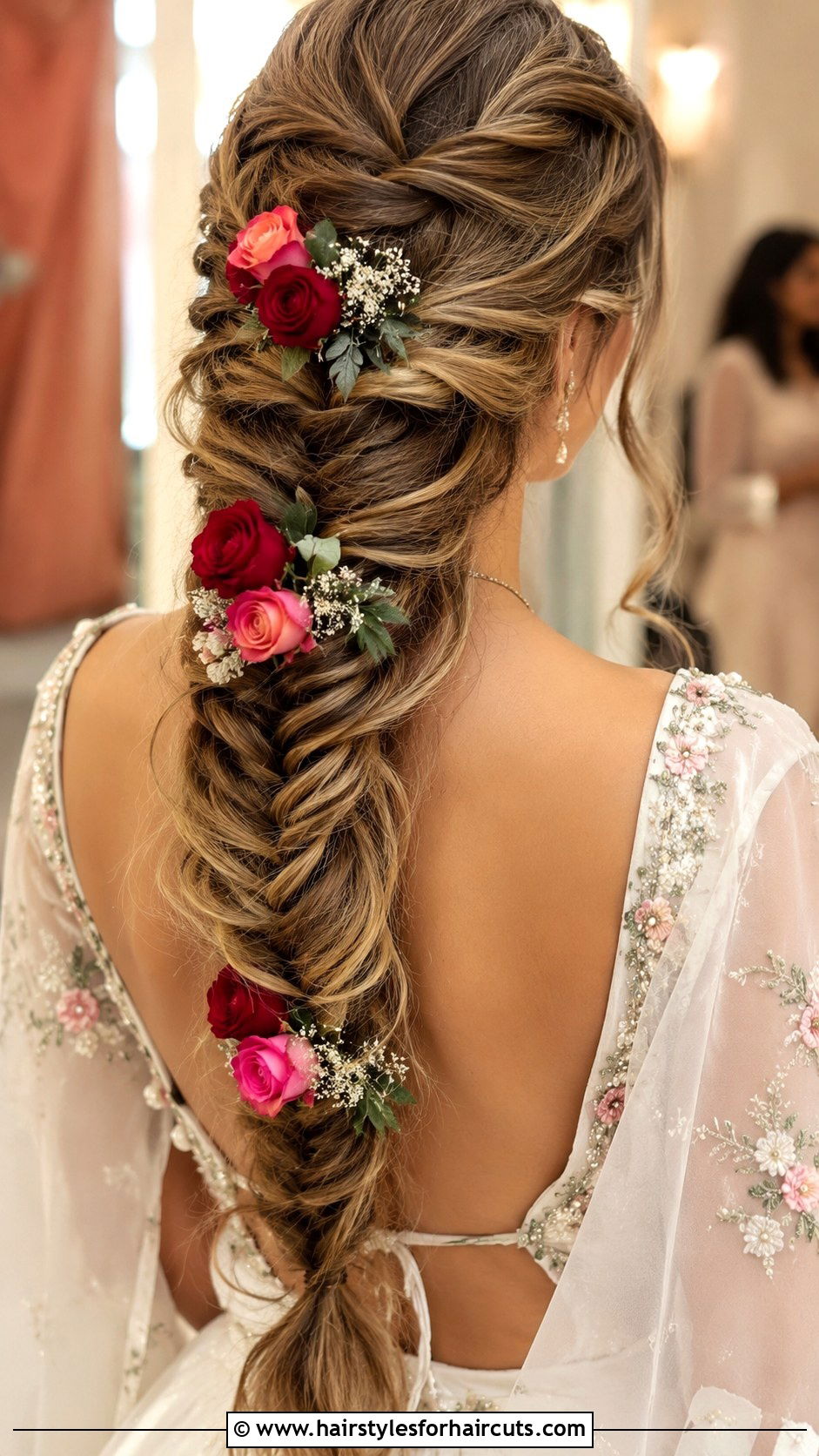 Fishtail Braid With Roses - 25 indian bridal hairstyles - 25 indian bridal hairstyles