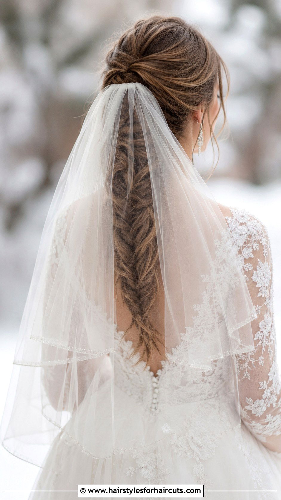 Fishtail Braid With Two Tier Veil - 25 long hair bridal hairstyles with veil - 25 long hair bridal hairstyles with veil