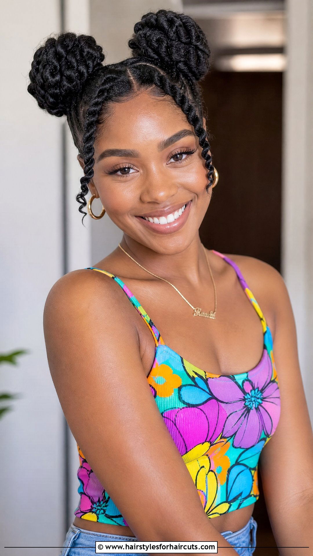 Flat Twist With Space Buns - 25 flat twist hairstyles for natural hair - 25 flat twist hairstyles for natural hair