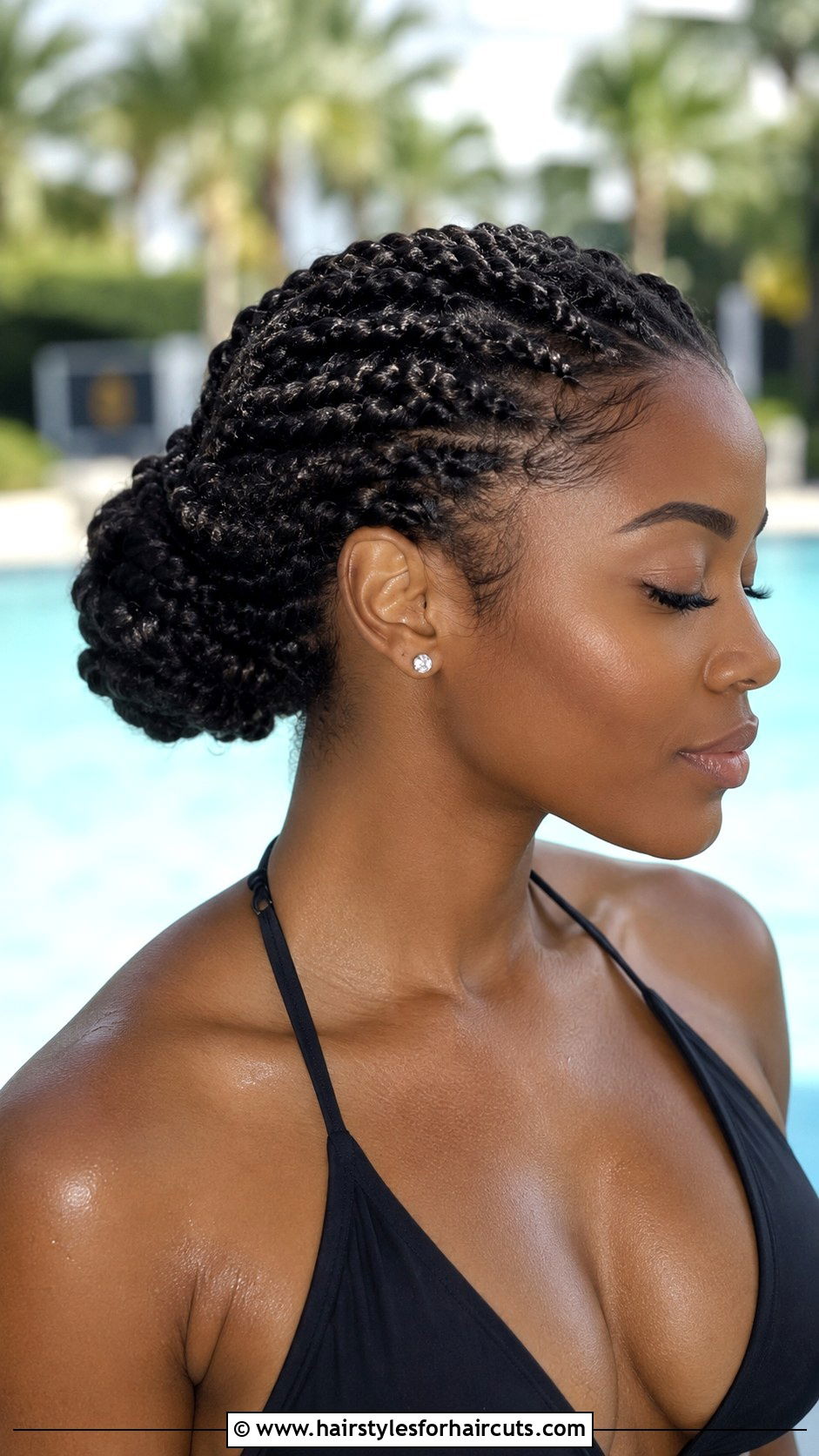 Flat Twists Updo For Pool - 25 pool hairstyles for swimming black hair - 25 pool hairstyles for swimming black hair