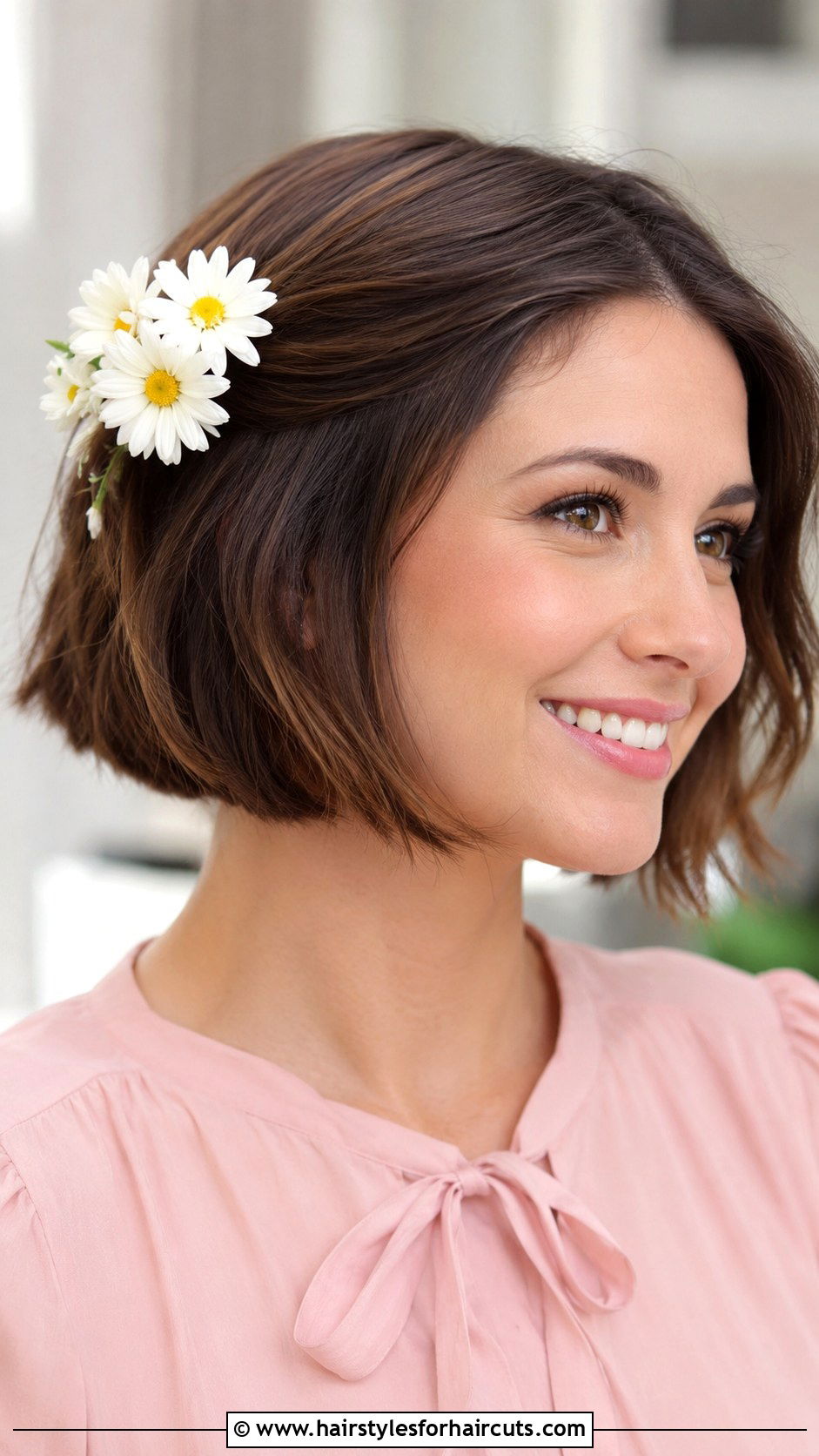Floral Accessorized Bob - 25 easter hairstyles for short hair - 25 easter hairstyles for short hair