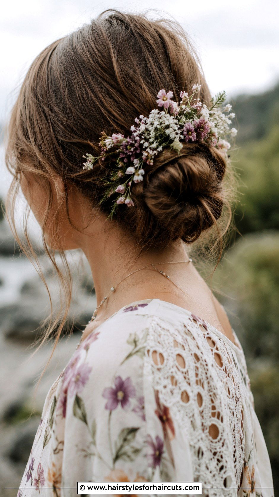 Floral Bun - 25 cute bun hairstyles for long hair - 25 cute bun hairstyles for long hair