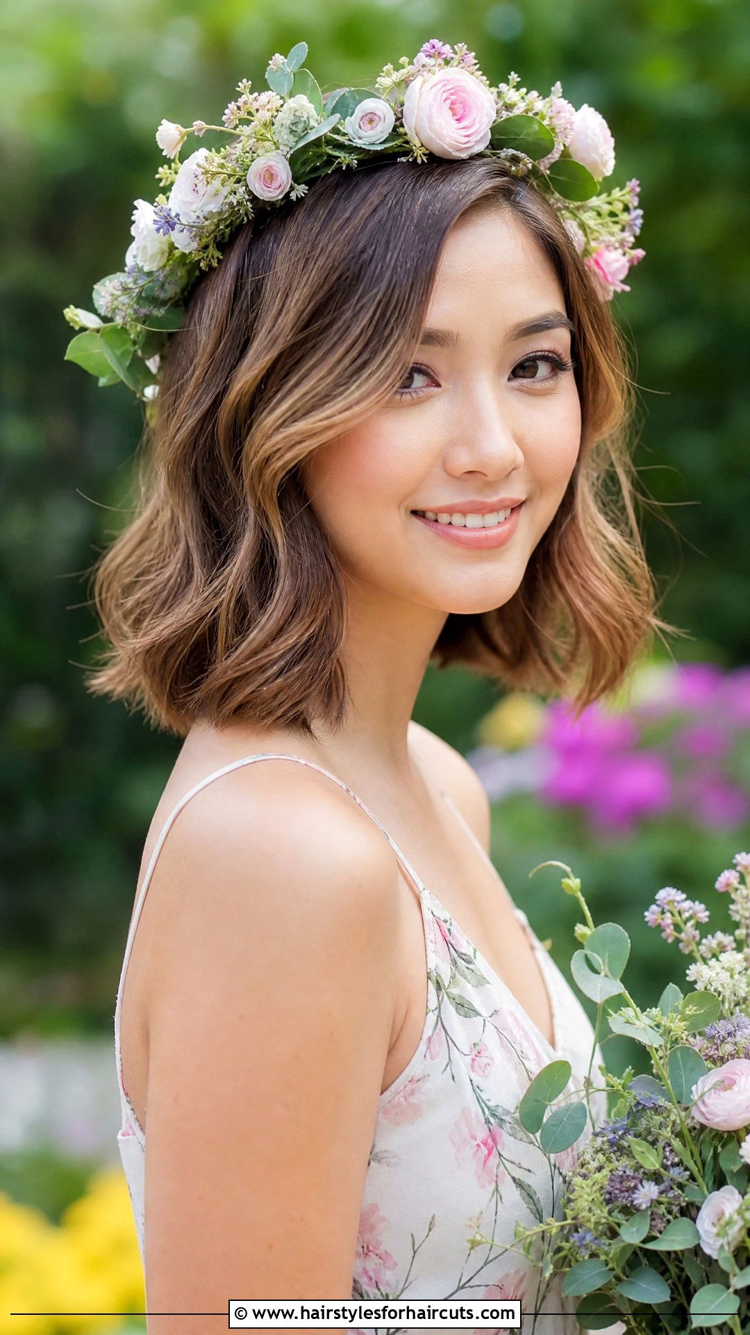 Floral Crown Bob Wedding Hair - 25 wedding hairstyles for bobbed hair - 25 wedding hairstyles for bobbed hair