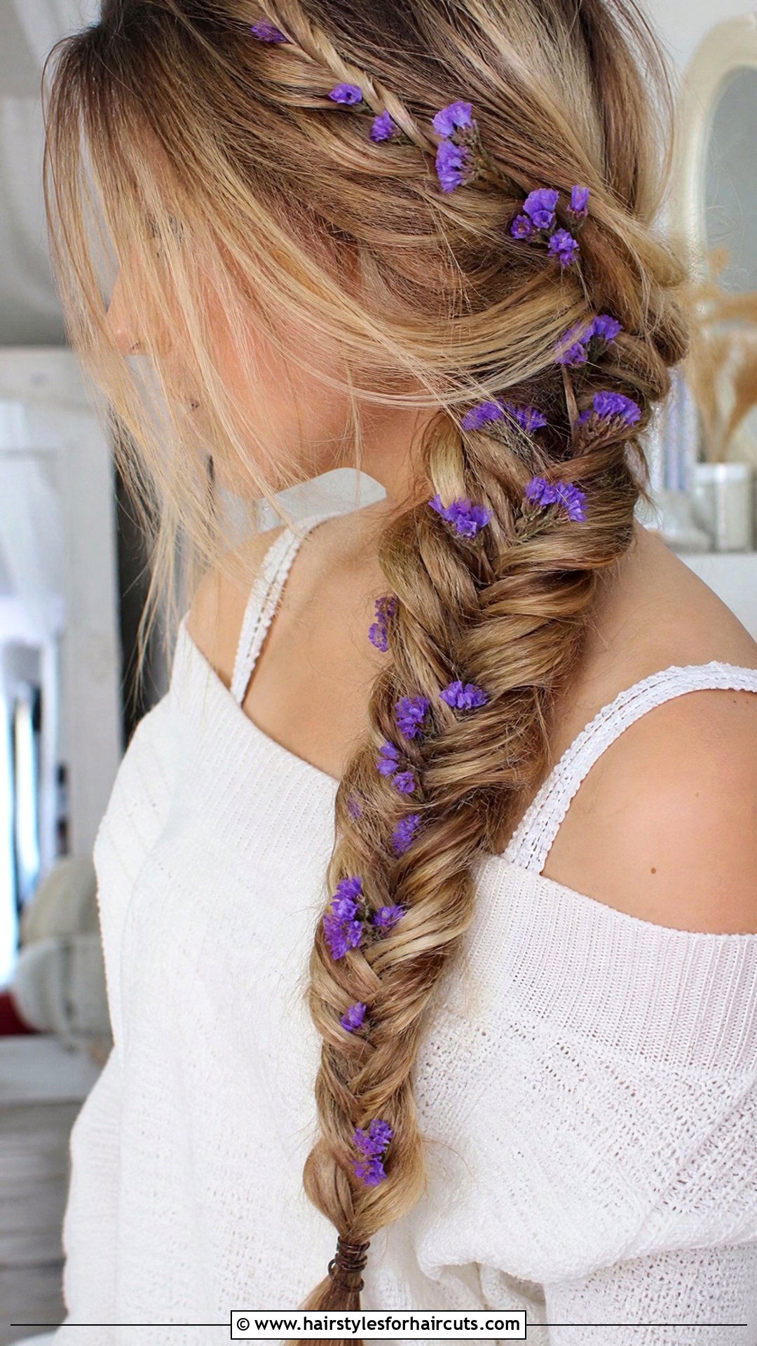 Floral Fishtail Braid - 25 flower hairstyles - 25 flower hairstyles